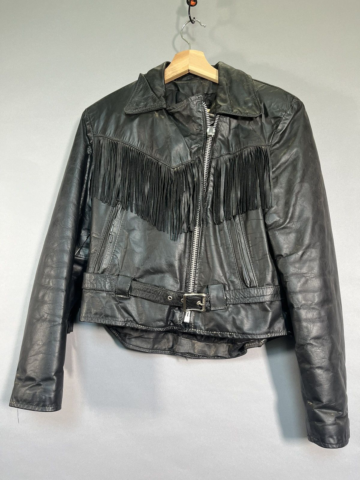 Vintage 1970s / 1980s Vintage Punk Fringe Leather Jacket Made in USA Size XL / US 12-14 / IT 48-50 - 4 Thumbnail