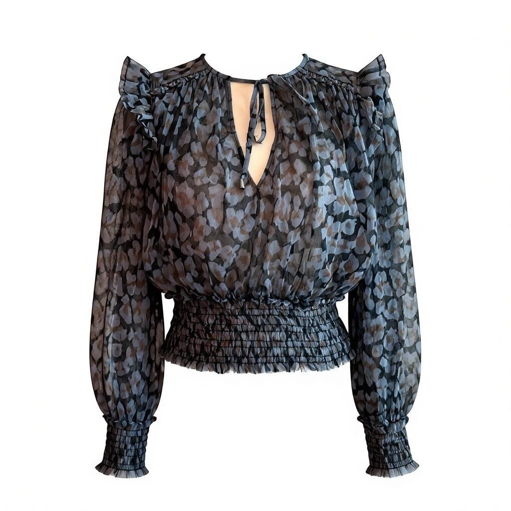 Free People Free People Blouse Wmns. Large Black Sheer Smocked Peasant Size L / US 10 / IT 46 - 1 Thumbnail