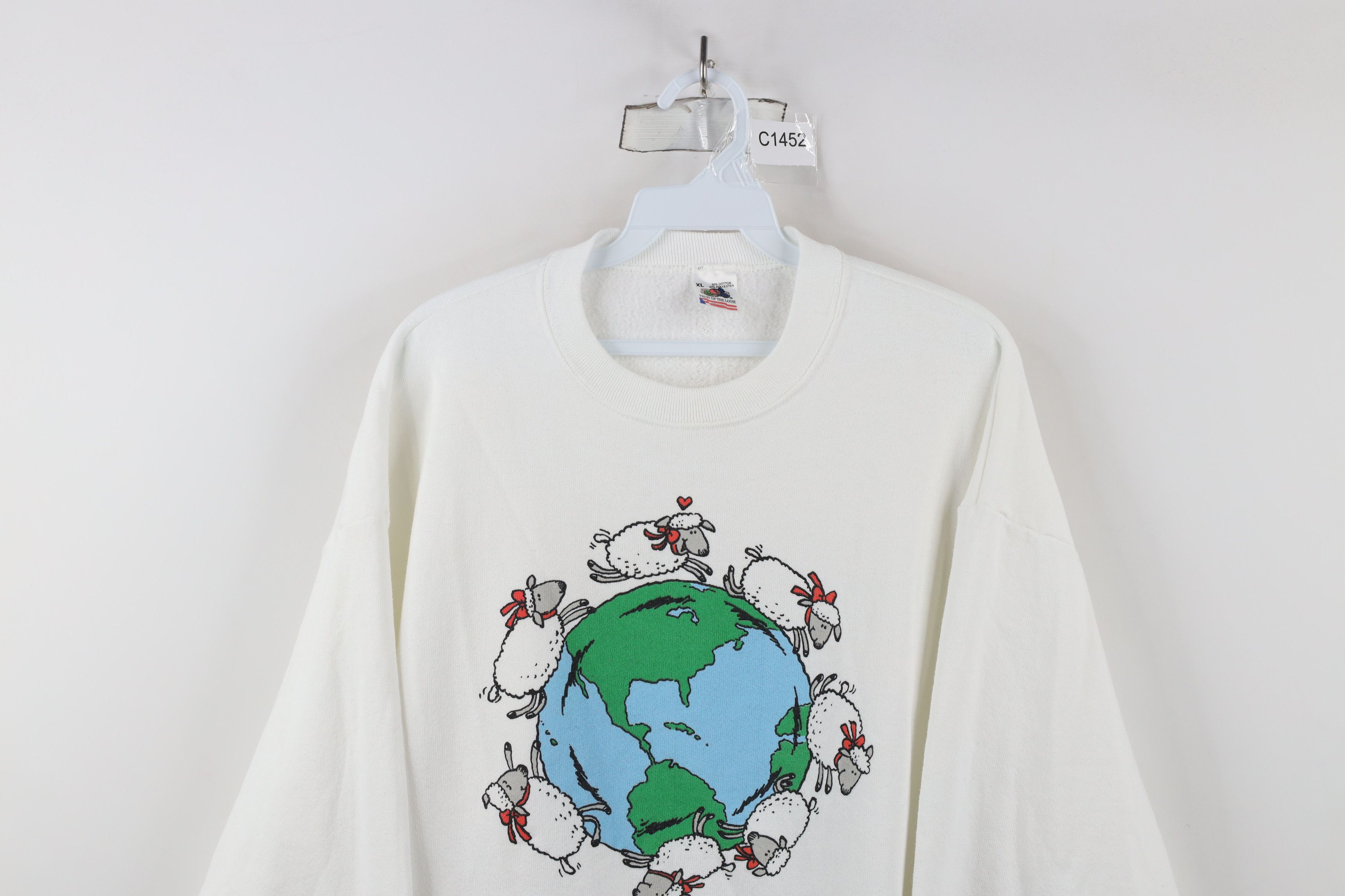 Vintage Vintage 90s Streetwear Sheep Fleece On Earth Sweatshirt USA Size XL / US 12-14 / IT 48-50 - 2 Thumbnail