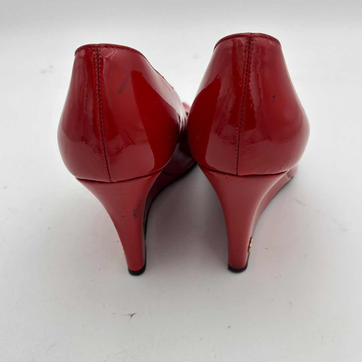 Gucci Gucci Patent Leather Double G Peep Toe Wedge Women's 9.5B Size US 9.5 / IT 39.5 - 13 Thumbnail