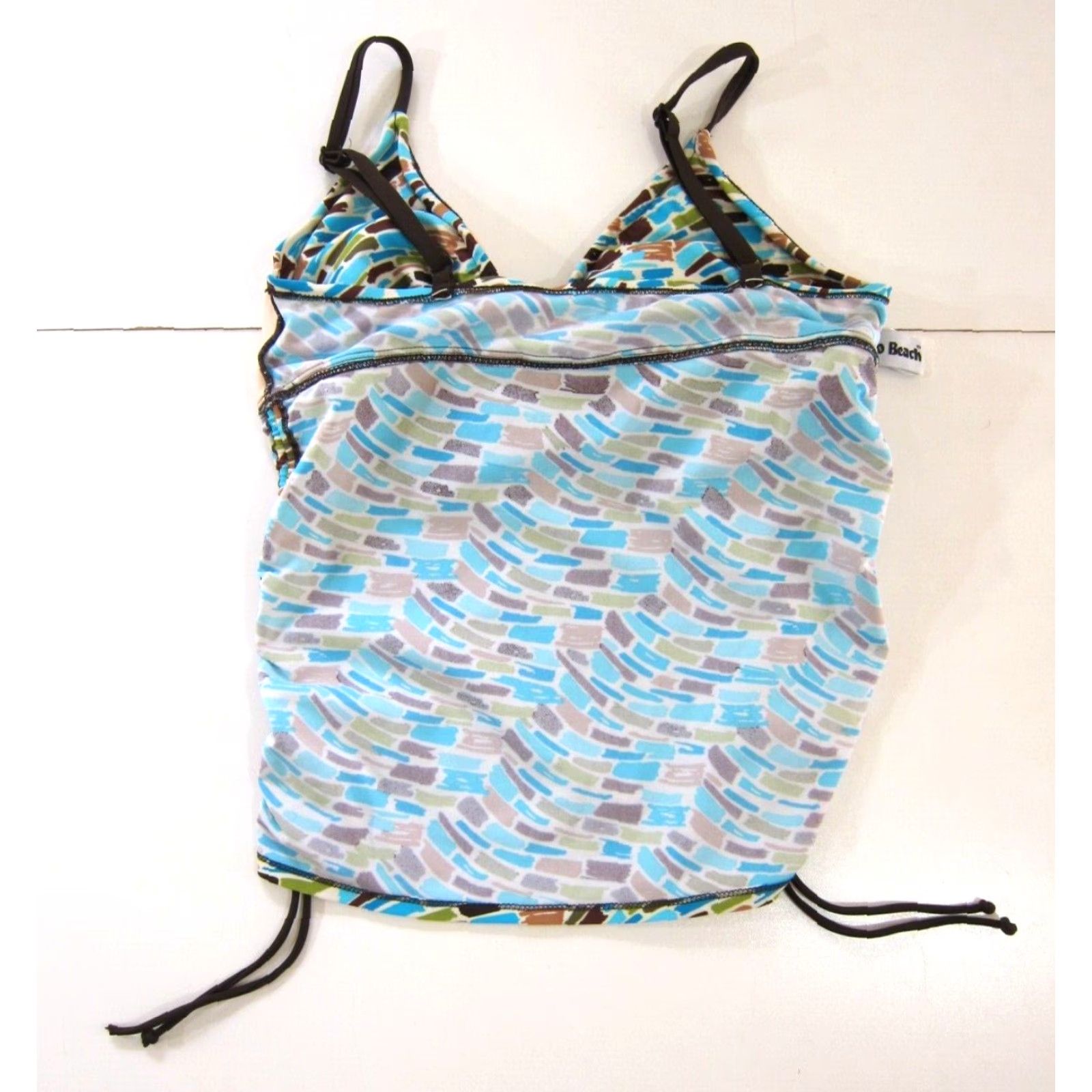 Vintage Coco Beach Blue Tankini Swim Top L Women Abstract Built In Bra Brown Green 34" Bust 30" Waist 23" Shoulder to Bottom Hem Mens? Size L / US 10 / IT 46 - 5 Thumbnail