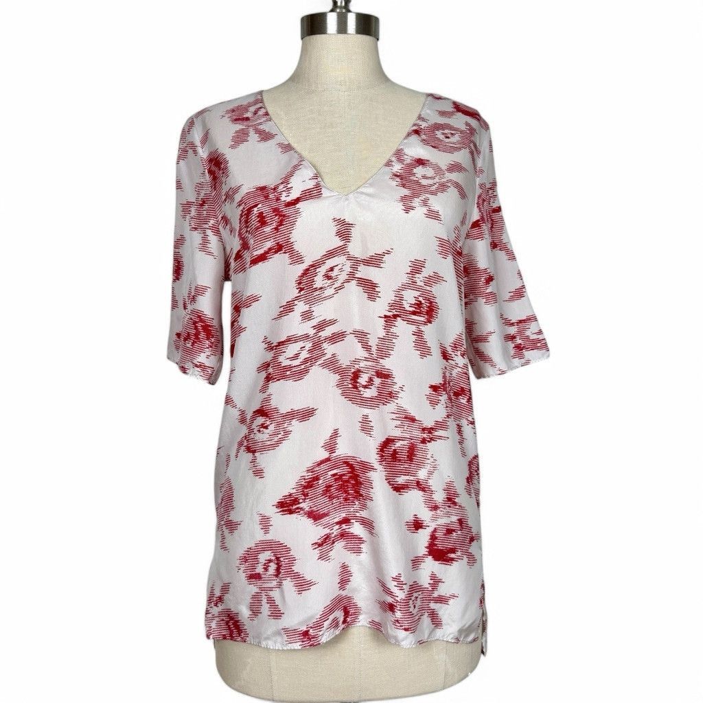 Other Equipment Femme Blouse S White Red Floral 100% Silk Designer Size S / US 4 / IT 40 - 2 Thumbnail