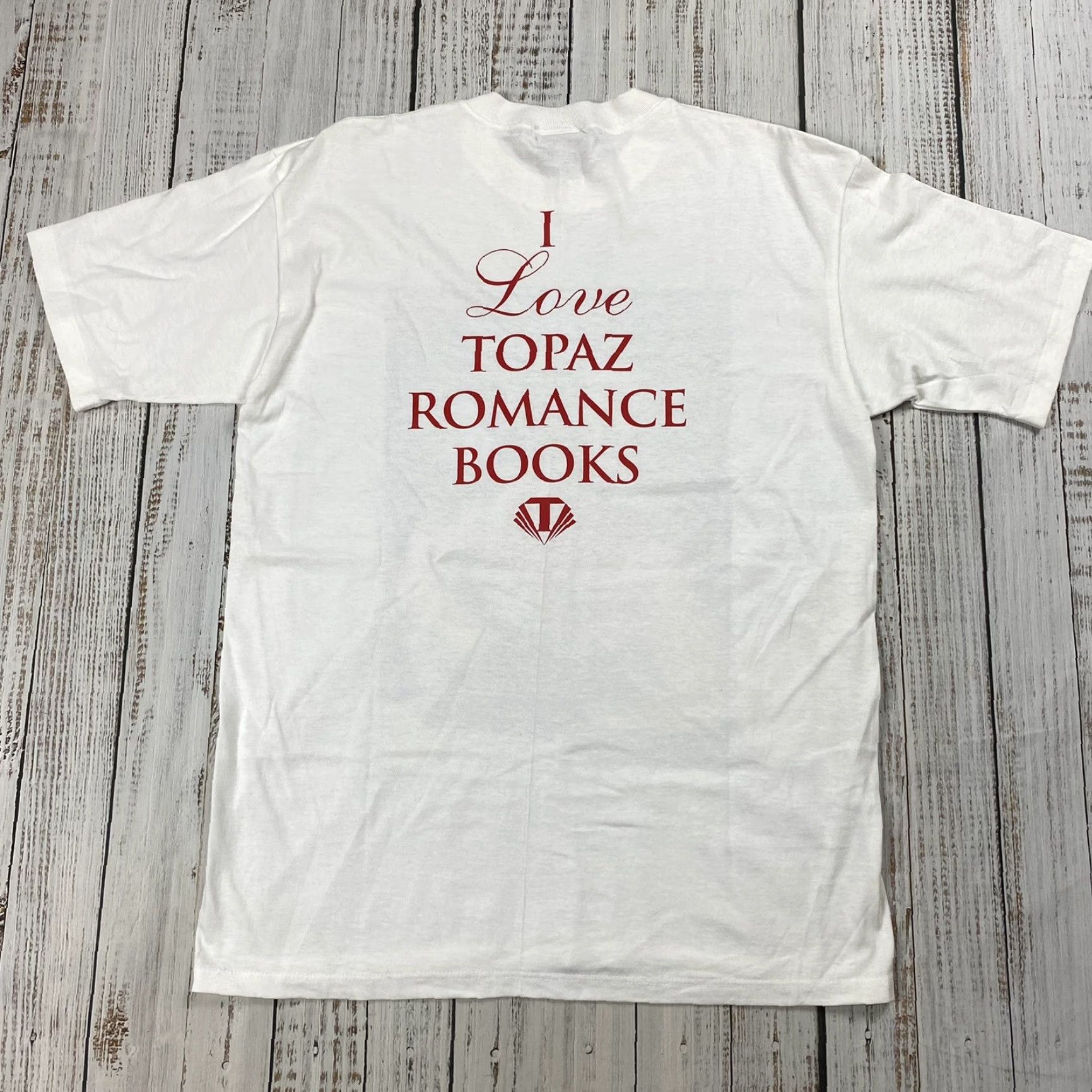 Vintage VINTAGE 90s TOUCH OF GOLD SPRING FORD I LOVE TOPAZ MAN ROMANCE GRAPHIC T-SHIRT LARGE WHITE EROTIC DOUBLE SIDED Unisex Size US L / EU 52-54 / 3 - 7 Thumbnail