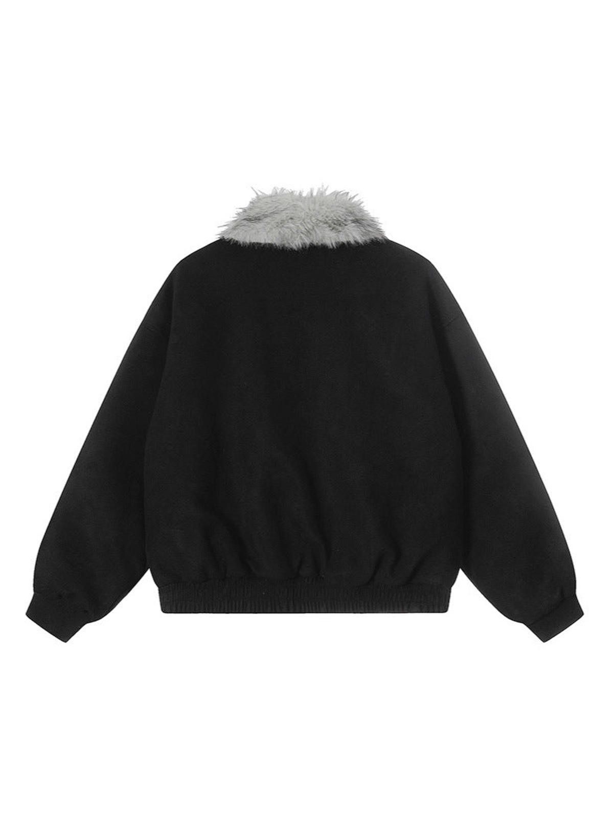 Japanese Brand Gray Faux Fur Collar Varsity Jacket with Patch Details Size US M / EU 48-50 / 2 - 4 Thumbnail