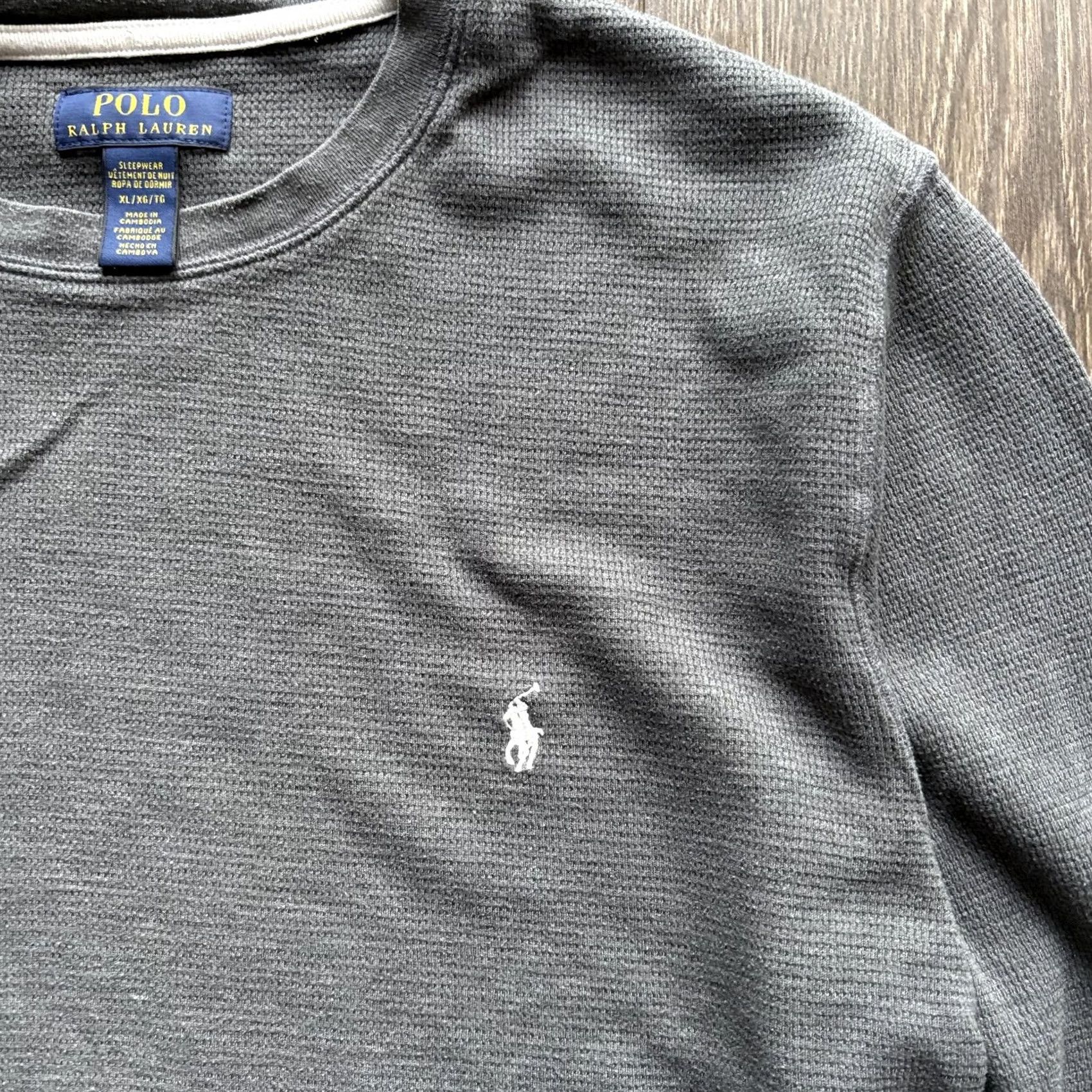 Polo Ralph Lauren VINTAGE Polo Ralph Lauren Thermal Shirt Mens XL Grey Waffle Knit Crew Neck Logo Long Sleeve Pajama Top Size US XL / EU 56 / 4 - 4 Thumbnail