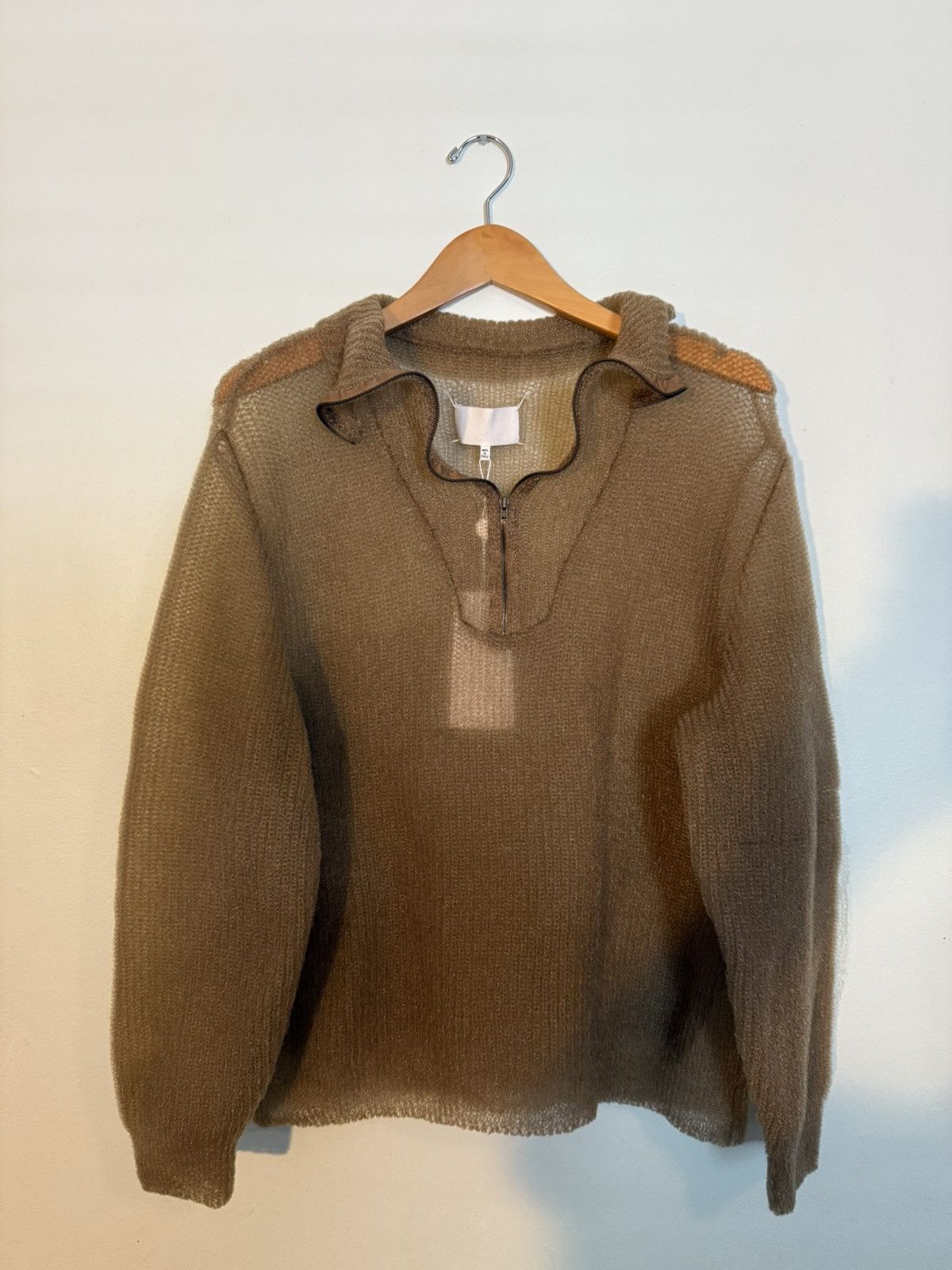 Maison Margiela Maison Margiela Beige Sheer Translucent Quarter-Zip Sweater Size M / US 6-8 / IT 42-44 - 1 Thumbnail