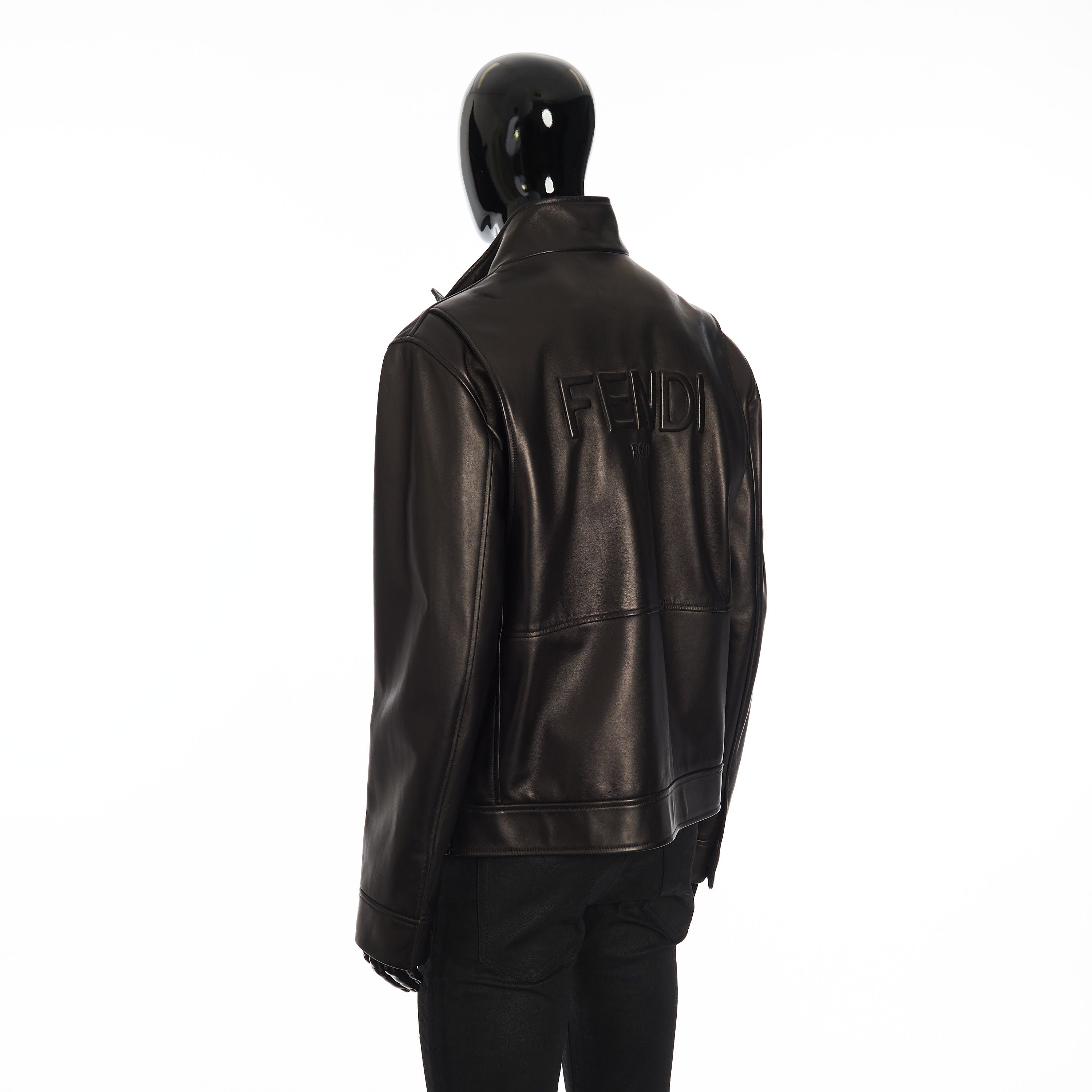 Fendi Biker Jacket In Black Leather With Embossed Fendi Roma Size US M / EU 48-50 / 2 - 5 Thumbnail