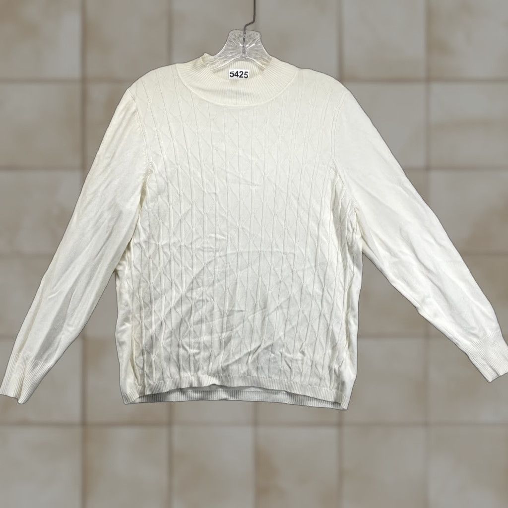 Vintage Allison Daley Women's Long Sleeve Cable Knit Top Petite White Lightweight Casual Party Pullover Size L / US 10 / IT 46 - 1 Thumbnail