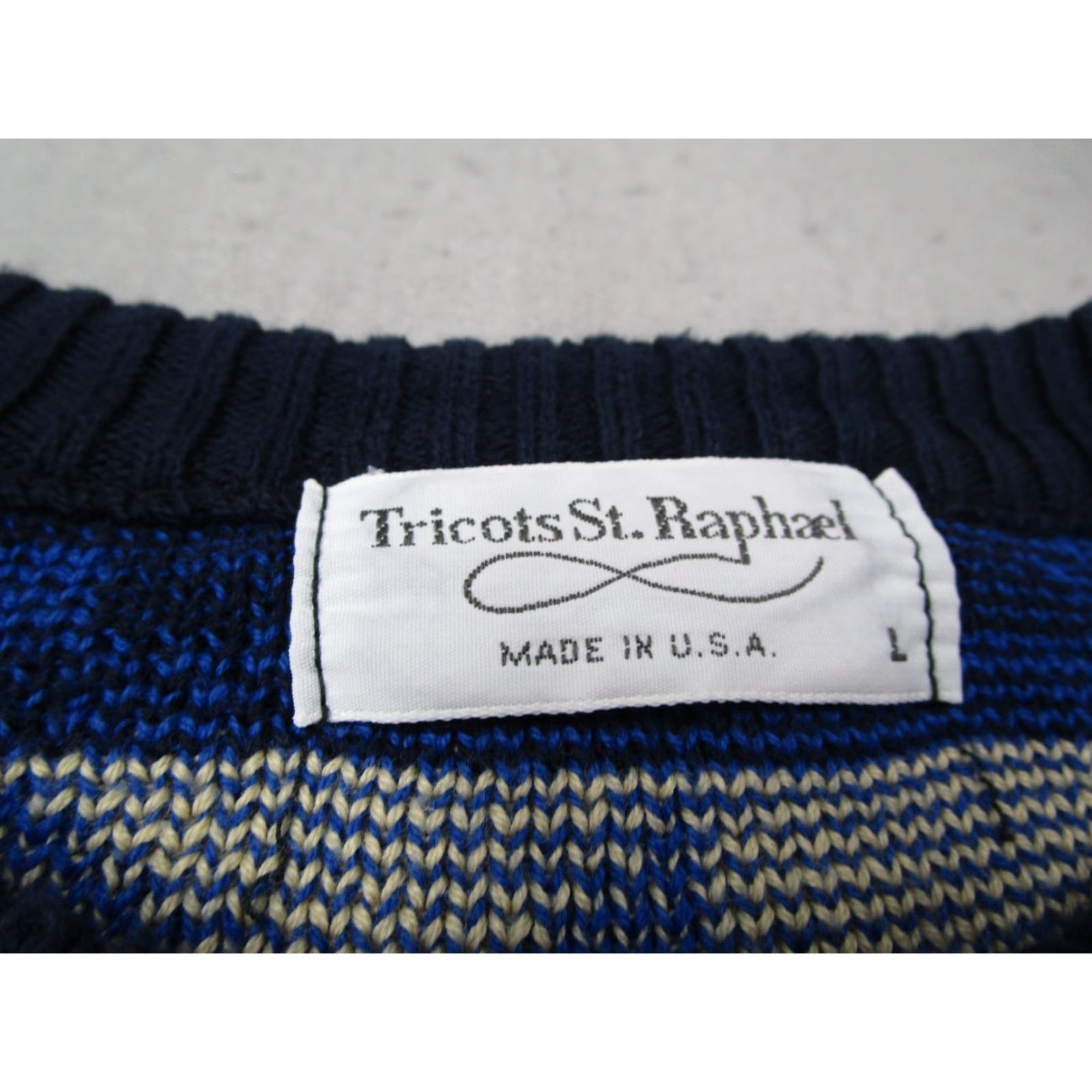 Vintage VINTAGE Tricots St. Raphael Sweater Men Large Blue Crew Neck Cotton Nautical Flags 80s 90s Retro Outdoor Size US L / EU 52-54 / 3 - 3 Thumbnail