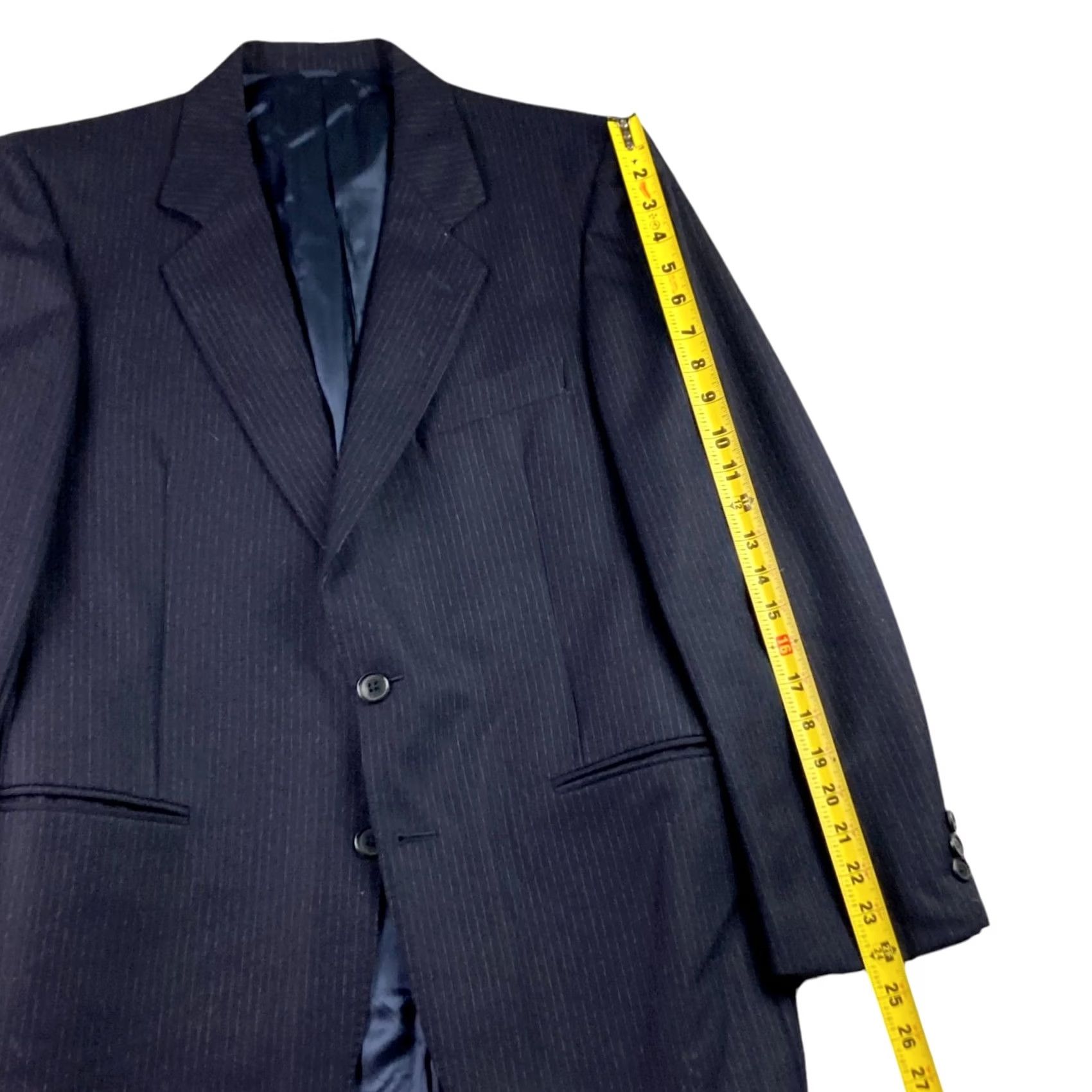 Isaia VINTAGE Isaia Men’s Wool Flannel Blazer Jacket Navy Railroad Stripe Italy 40 S Blazer Mens Wool Notch Lapel Three-Button Two-Button Short Size 40R - 6 Thumbnail