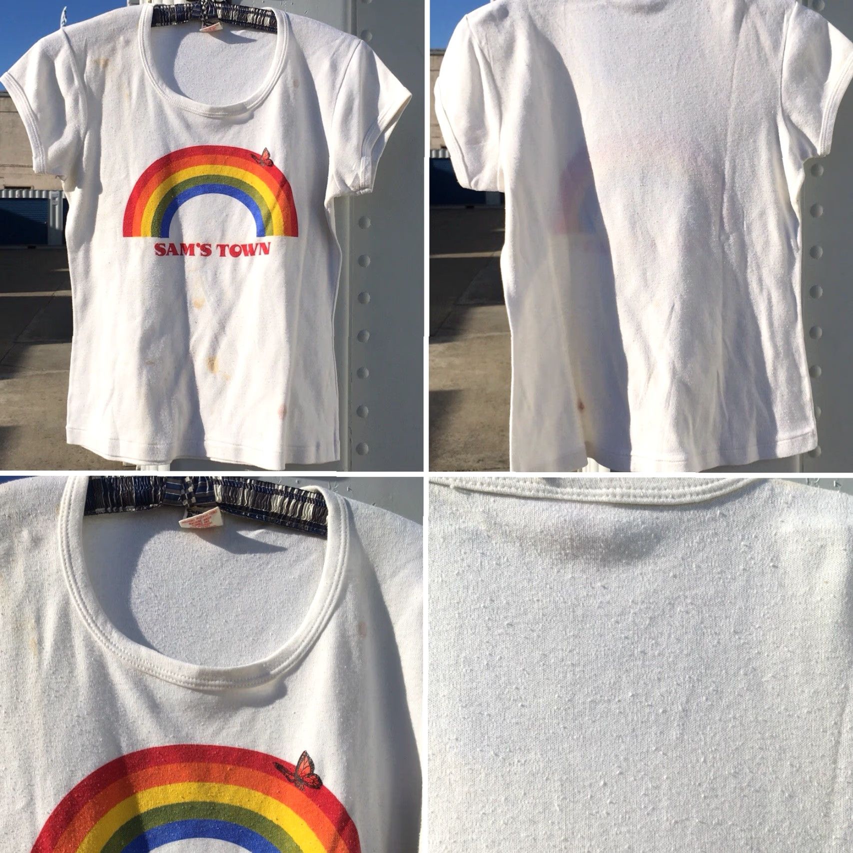 Rainbow VINTAGE SAMS TOWN Rainbow Butterfly T Shirt 70s 80s Misses Large Worn Stained Shirt Mens Women Girls Boys Size L / US 10 / IT 46 - 7 Thumbnail