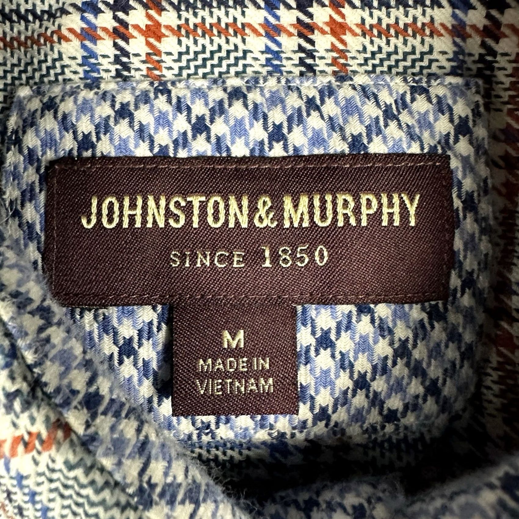 Johnston & Murphy Johnston & Murphy Shirt Mens M Blue Orange Houndstooth Button Up Casual EUC Size US M / EU 48-50 / 2 - 4 Thumbnail