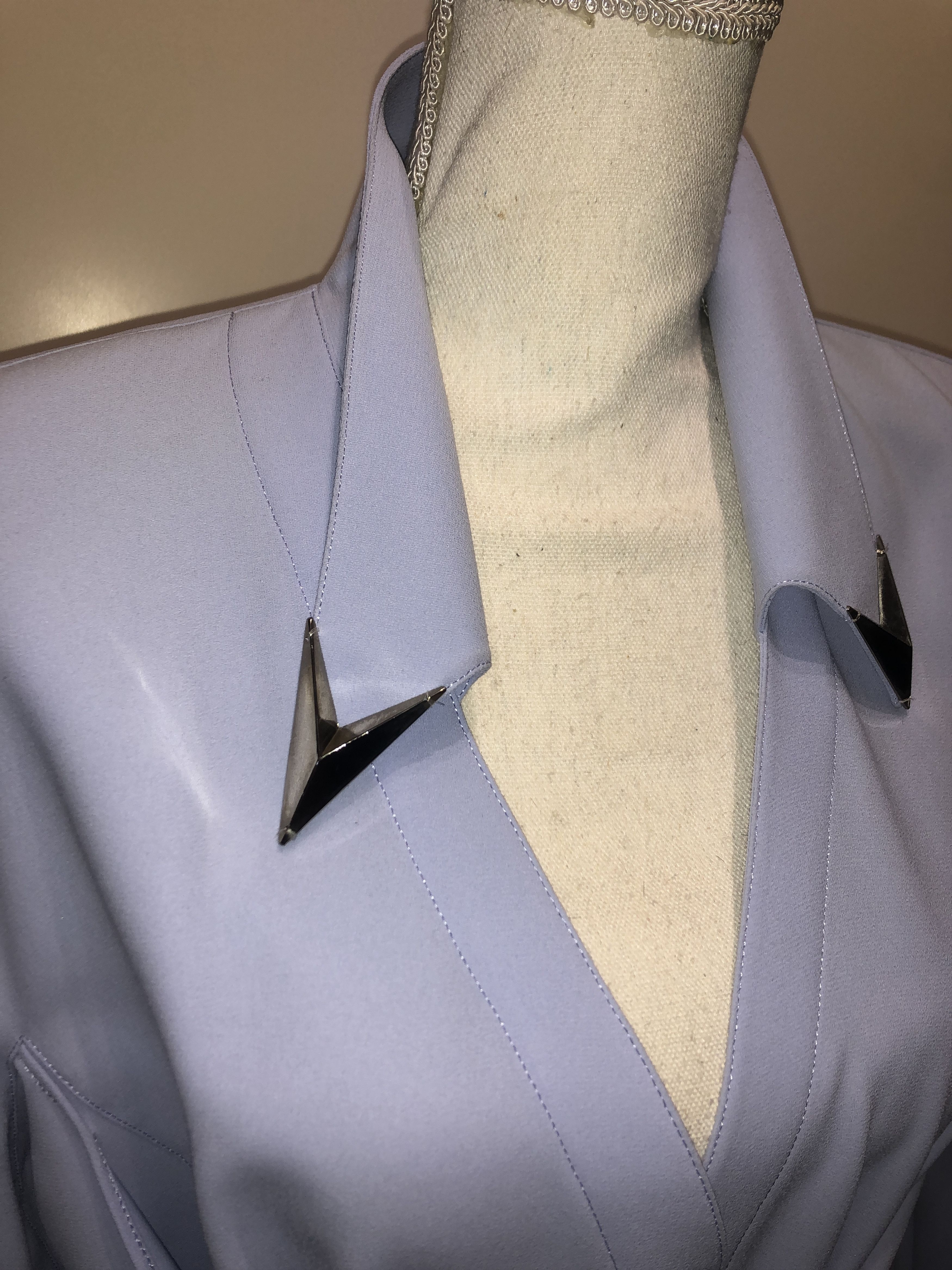 Thierry Mugler Silver Metal embellishment pale blue dress Size L / US 10 / IT 46 - 14 Thumbnail