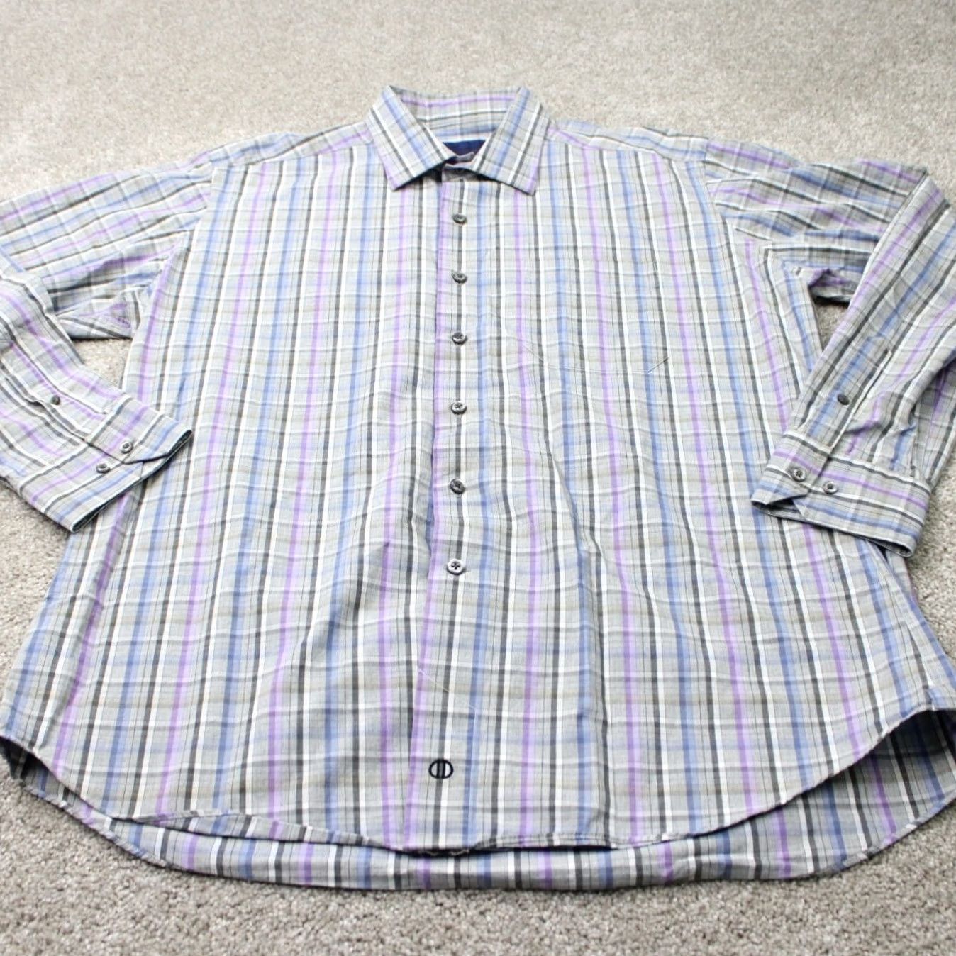 David Donahue David Donahue Shirt Mens XL Gray/Blue/Purple 100% Cotton Long Sleeve Button Up Size US XL / EU 56 / 4 - 3 Thumbnail