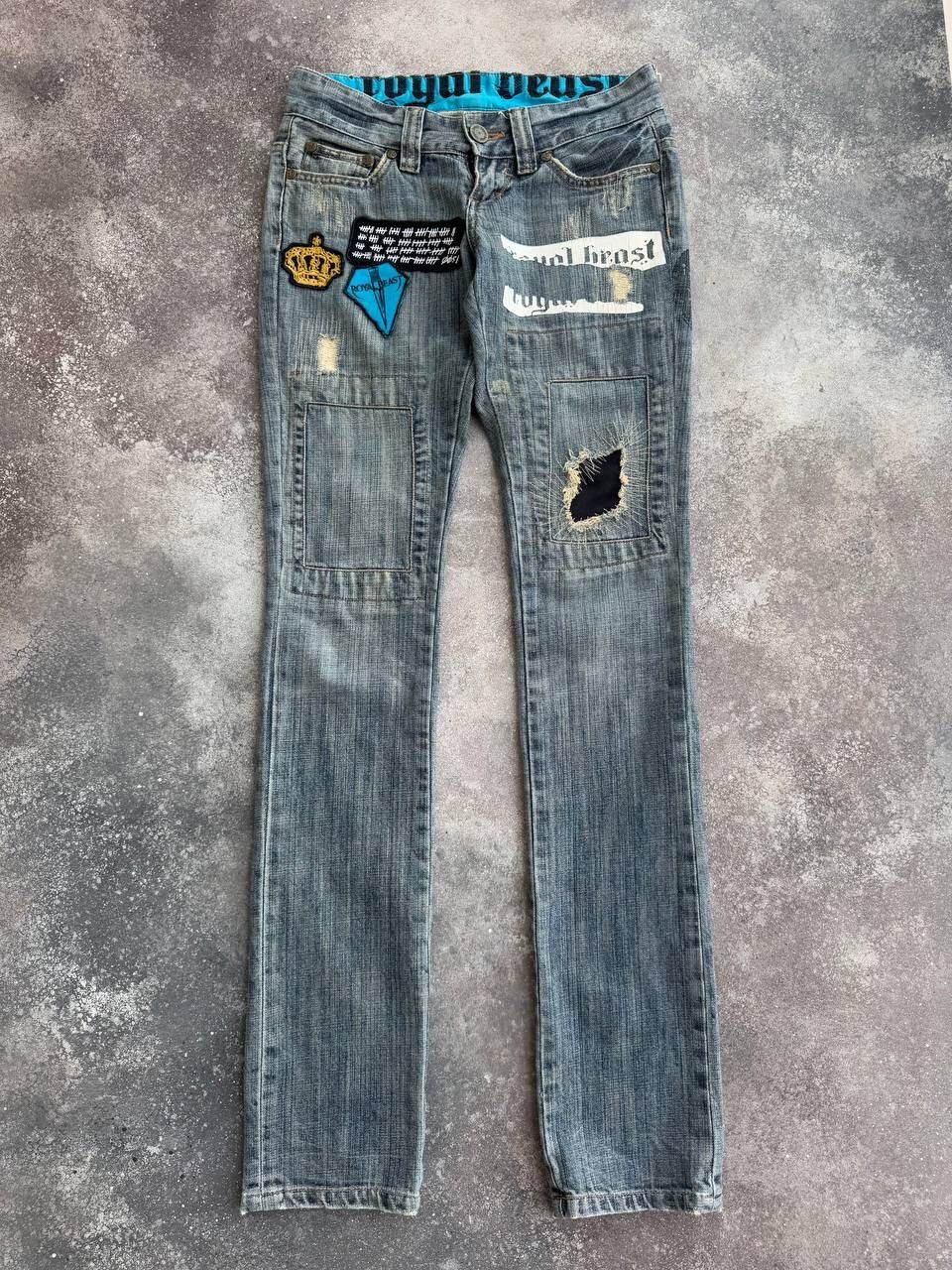Hysteric Glamour Royal Beast Vintage Low Rise Y2K Patchwork Washed Jeans Size 27" / US 4 / IT 40 - 2 Thumbnail