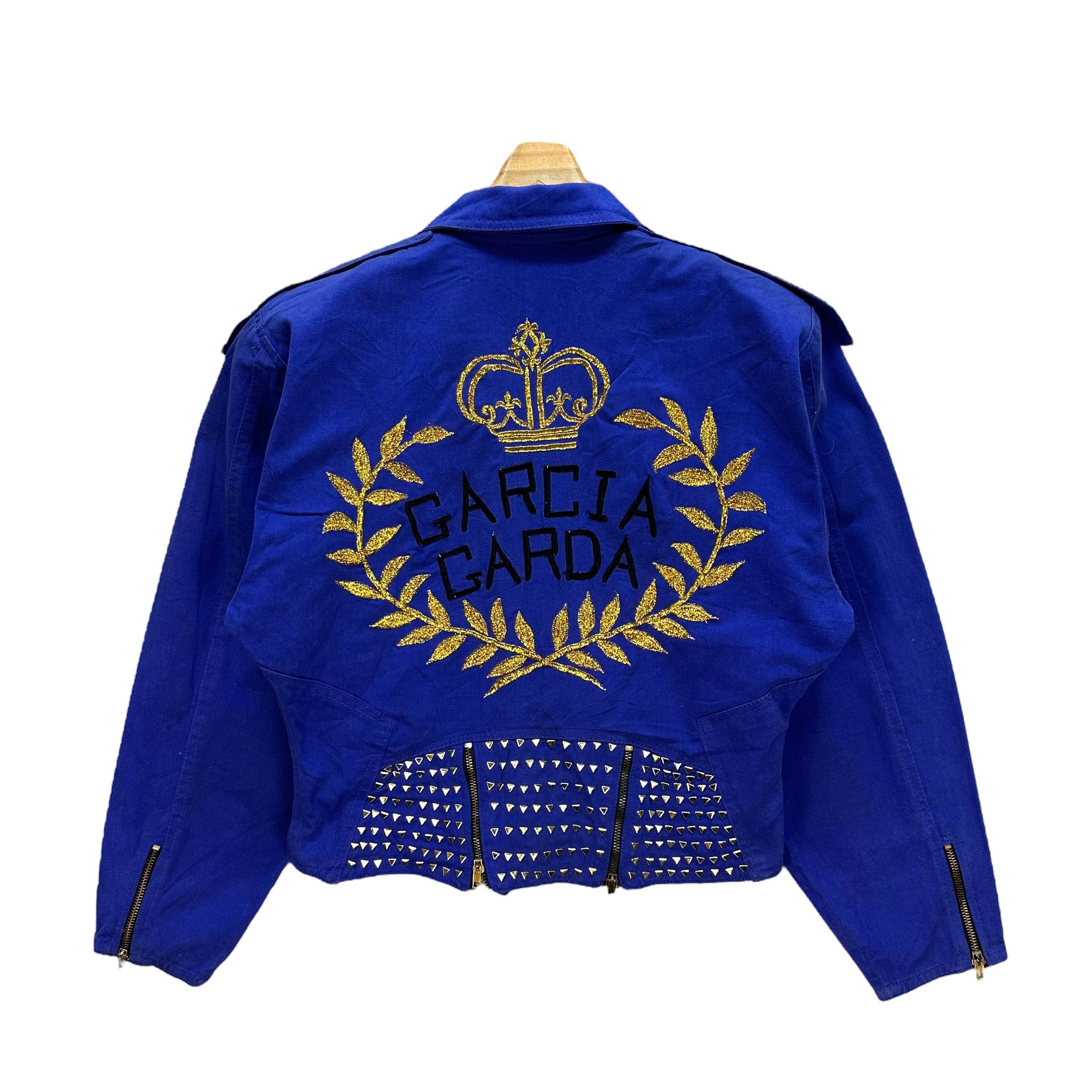 If Six Was Nine GARCIA GARDA Big Logo Studded Blue Crop Jacket #A51-1197 Size S / US 4 / IT 40 - 1 Thumbnail