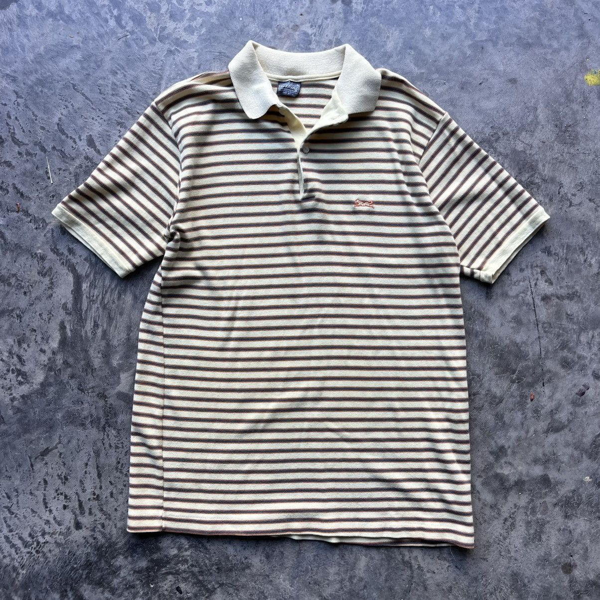 Vintage 80's Le Tigre Cream Striped Polo Soft Material Large