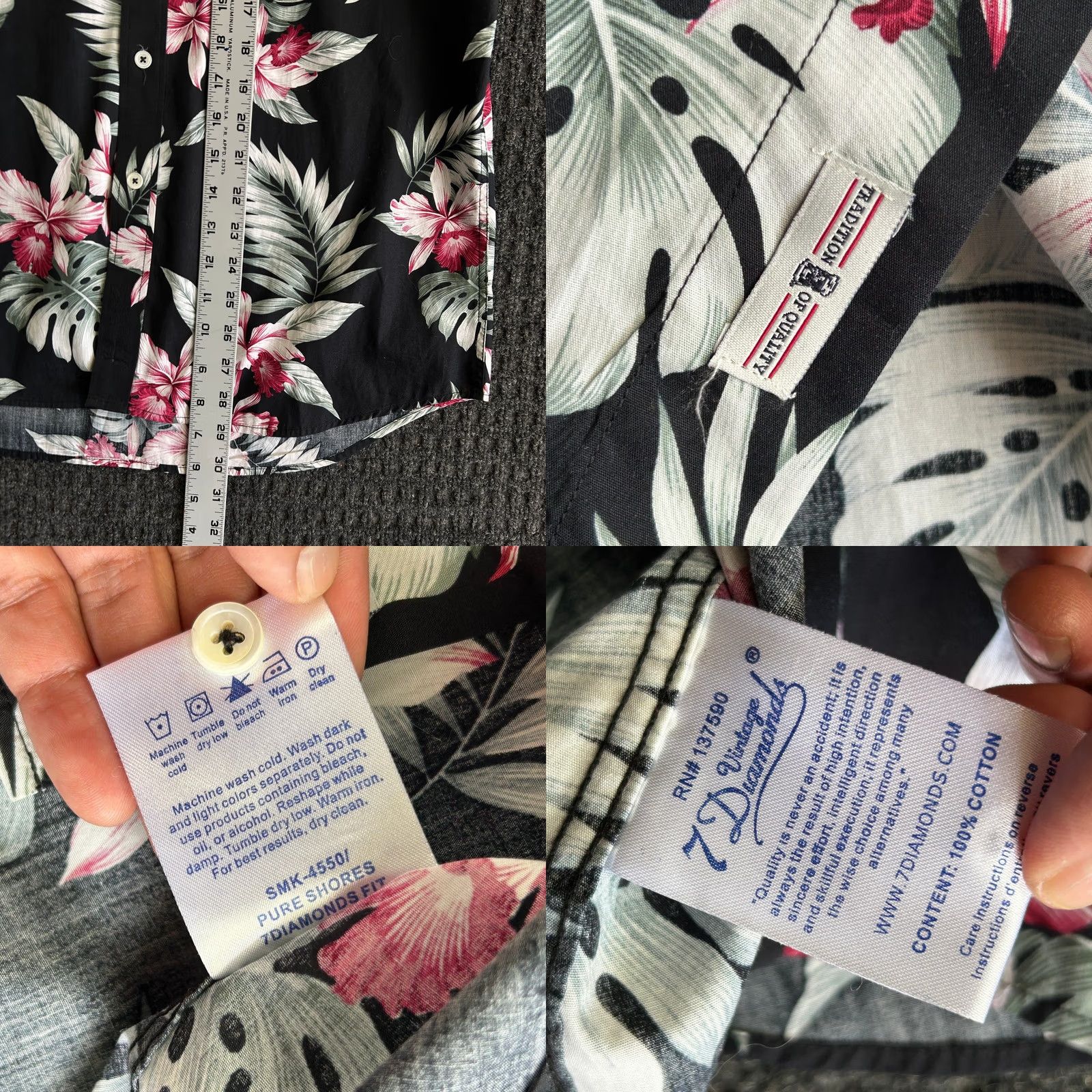Vintage VINTAGE 7 Diamonds Mens Short Sleeve Button Down Shirt L Hawaiian Black Flowers Shirt, Floral, Beach, Hawaiian, 7 Diamonds, Casual, Vintage, Mens Size US L / EU 52-54 / 3 - 8 Thumbnail