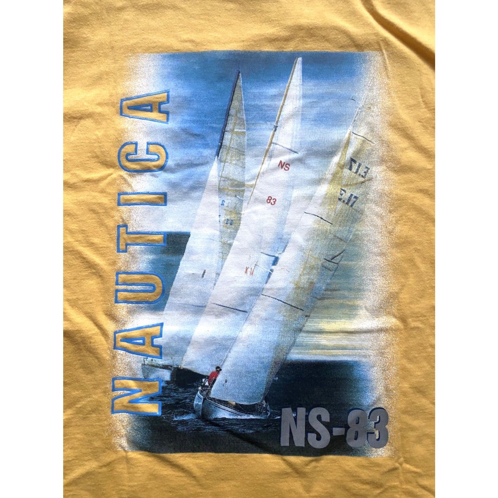 Nautica VINTAGE Nautica NS-83 T-shirt Men's Yellow 100% Cotton Double-Sided 1990s Canada Size L Size US L / EU 52-54 / 3 - 6 Thumbnail