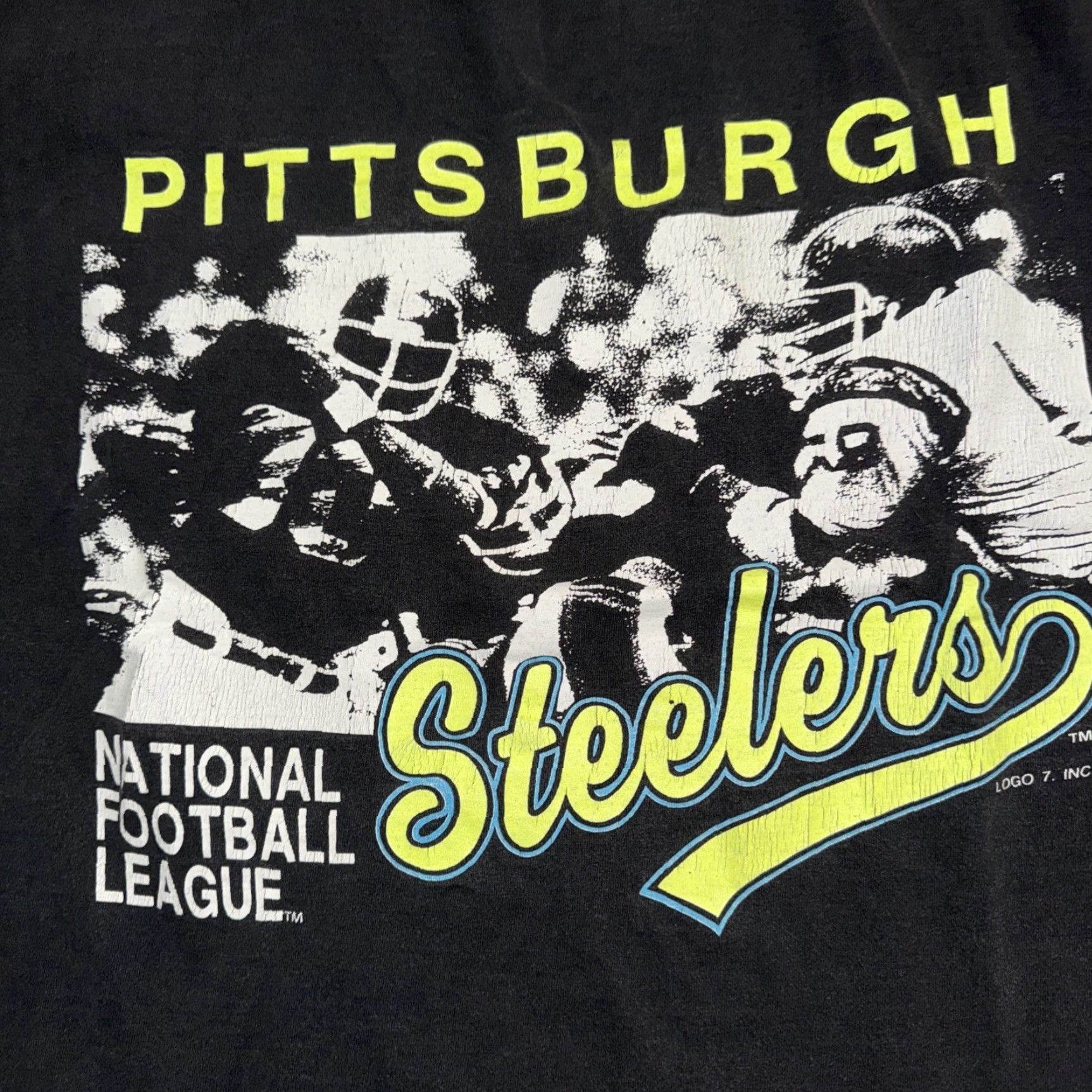 Logo 7 VINTAGELogo 7 Pittsburgh Steelers NFL T-Shirt Black XL Single Stitch USA Shirts Mens 1990s Sports NFL Vintage Size US XL / EU 56 / 4 - 2 Thumbnail
