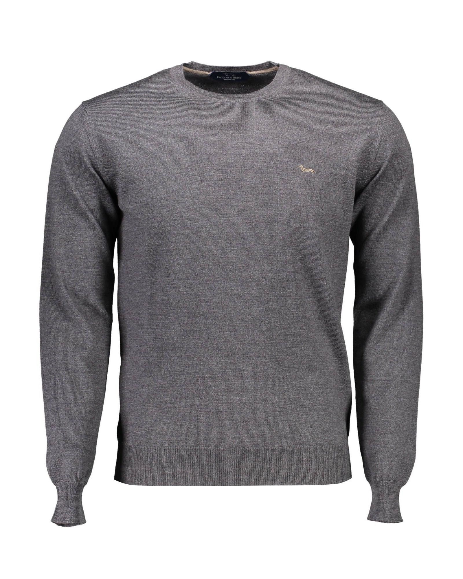 image of Harmont Blaine Logo Round Neck Gray Wool Shirt in Grey, Men's (Size XL)