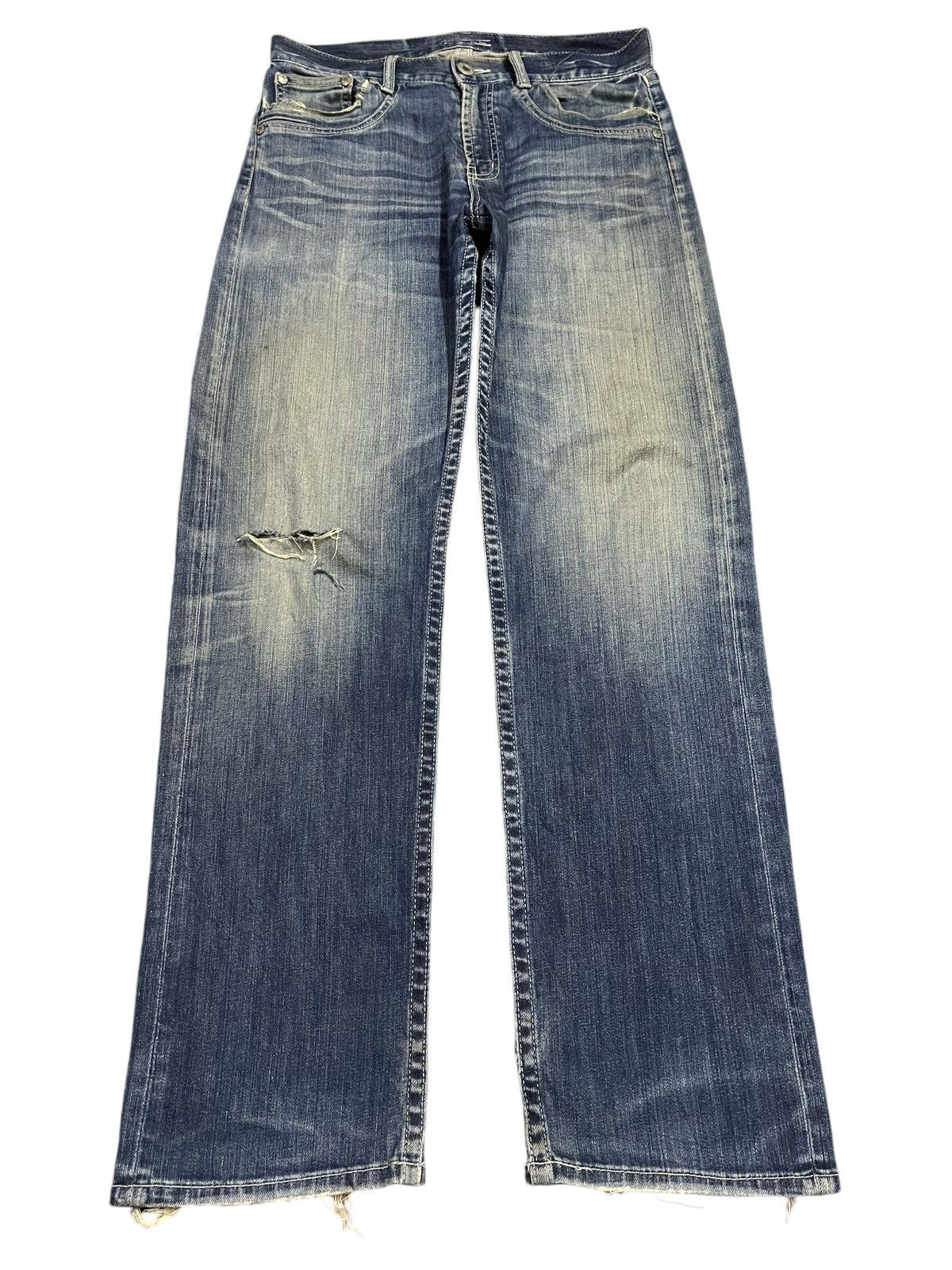 Denime Vintage Japanese Brand Blue Bleached Style Distress Jeans Size US 32 / EU 48 - 1 Thumbnail