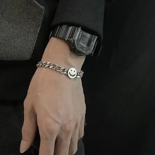 Designer × Jewelry Titanium Steel Smiley Face Charm Bracelet for Men Women Size ONE SIZE - 3 Thumbnail