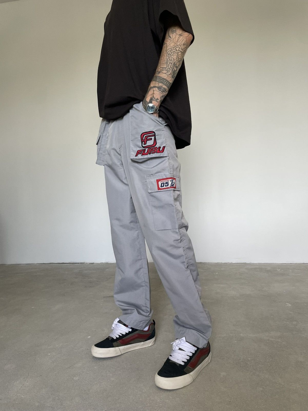 Fubu × Vintage Vintage Fubu track pants nylon grey rap Size US 29 - 2 Thumbnail