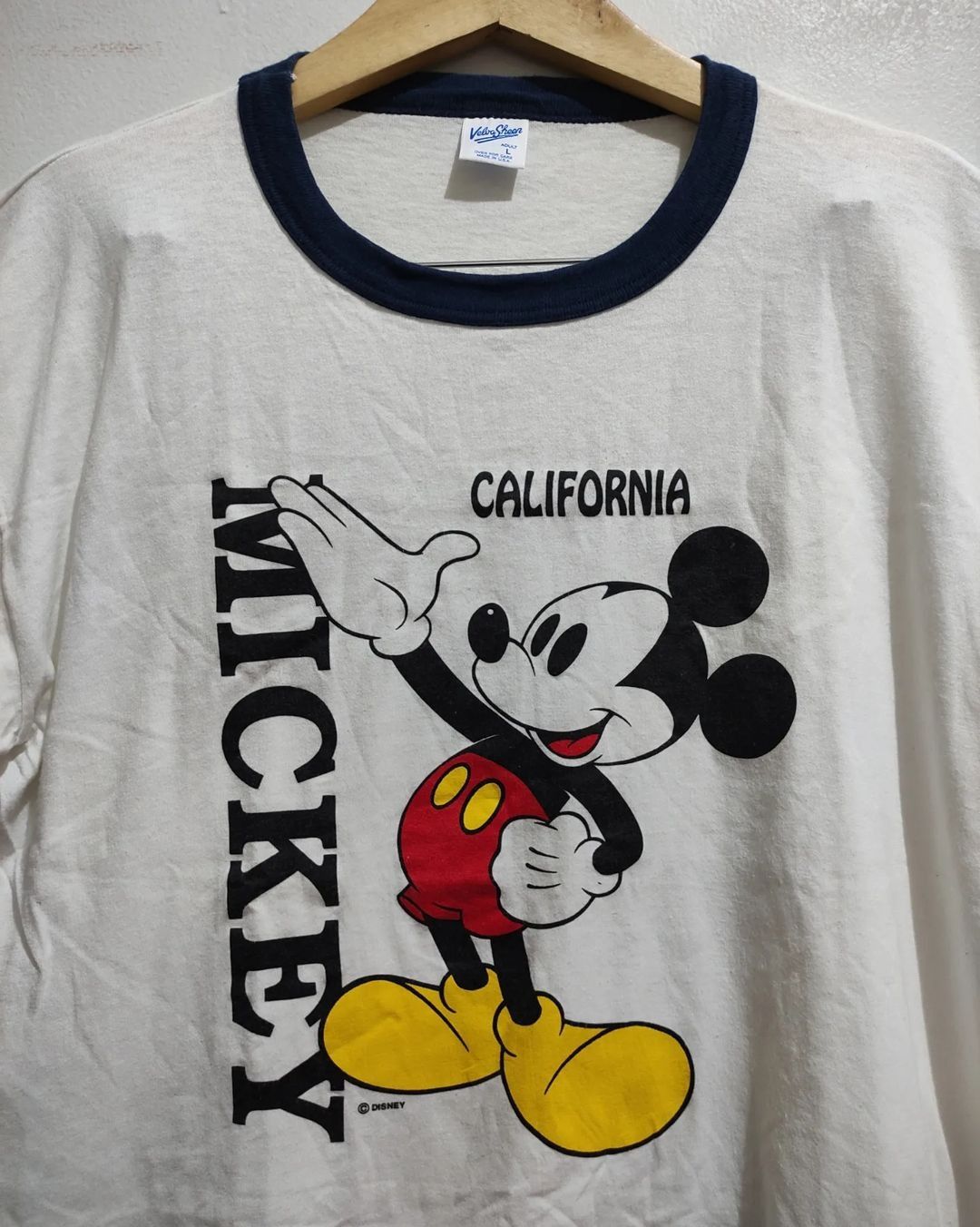 Disney × Mickey Mouse × Vintage Vintage 80s Mickey California Ringer T-shirt Velva Sheen Size US L / EU 52-54 / 3 - 6 Thumbnail