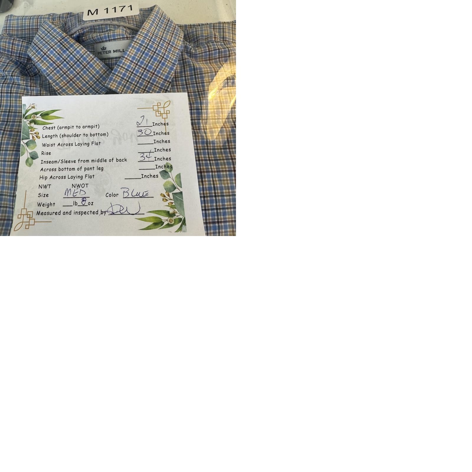 Peter Millar Peter Millar Shirt Mens Medium Blue Plaid Button-Down Long Sleeve Cotton Casual Size US M / EU 48-50 / 2 - 9 Thumbnail