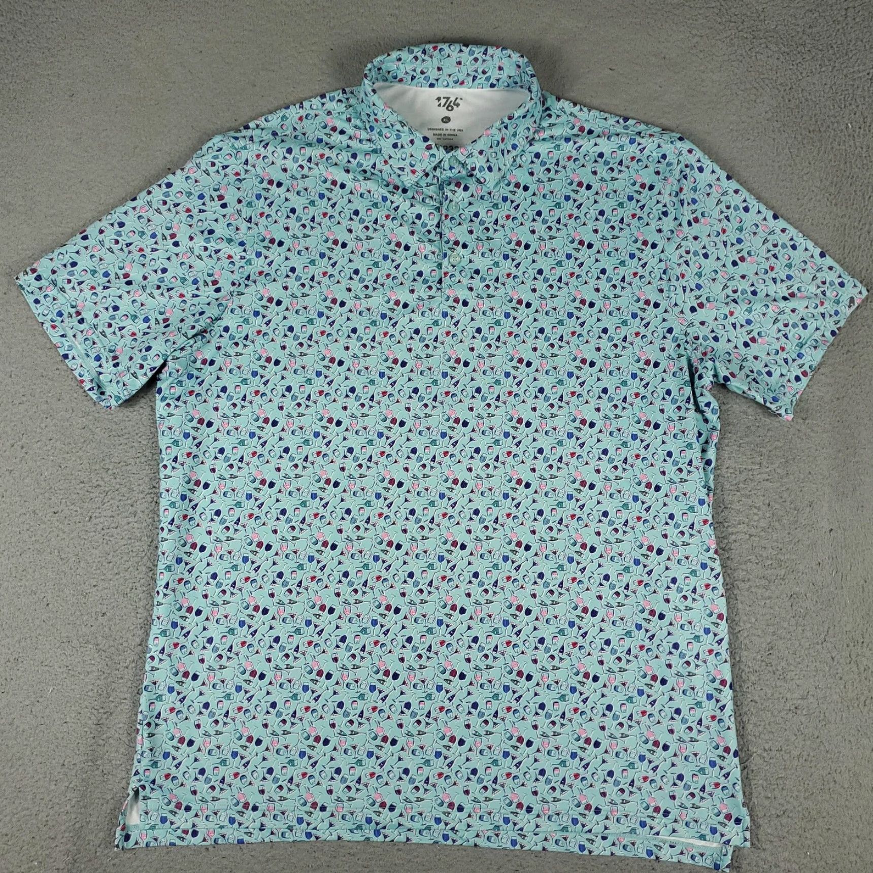 Vintage 1764 Polo Shirt Mens XL Blue Cocktail Glasses Print Stretch Golf Performance Size US XL / EU 56 / 4 - 2 Thumbnail
