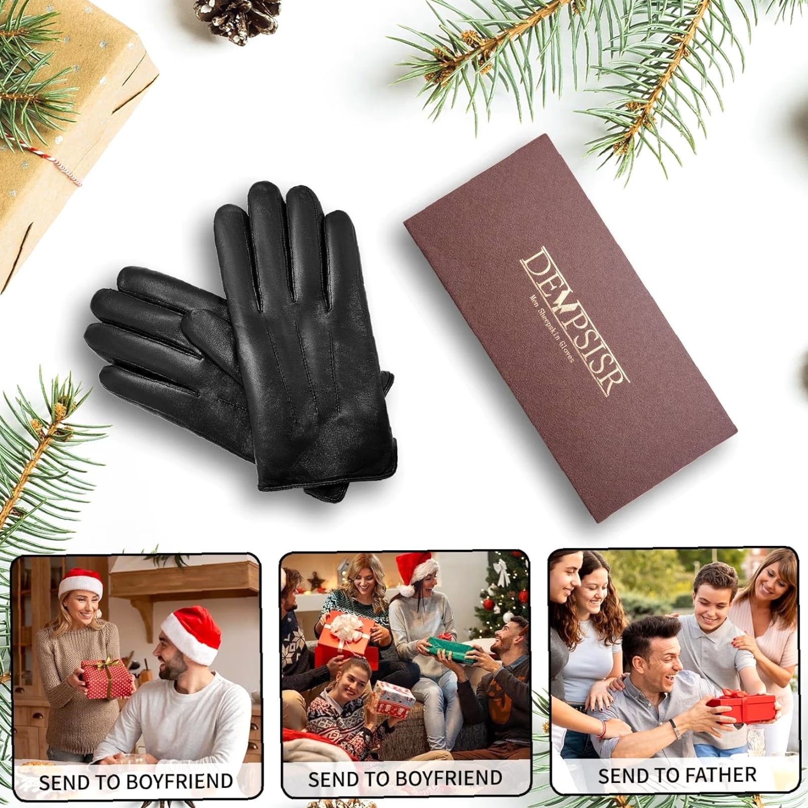 Vintage DEVPSISR Leather Gloves Mens XL Winter Anti Slip Sheepskin Cashmere Black Glove, Driving, Everyday, Wrist Length, Knit, Solid, Mens Size ONE SIZE - 2 Thumbnail