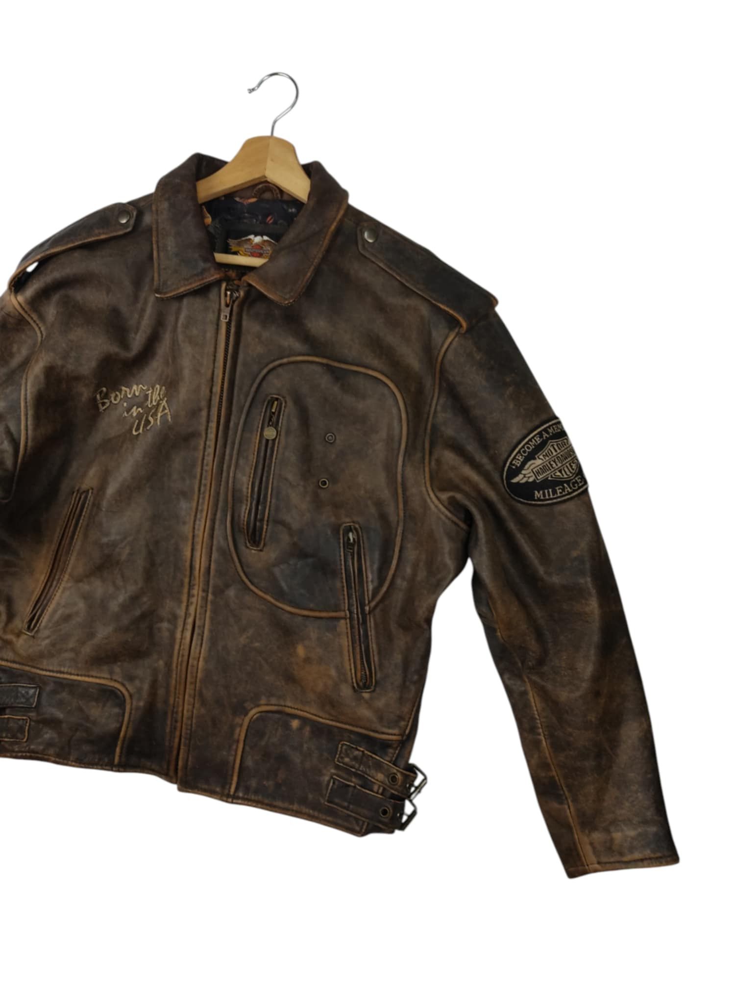 Harley Davidson VINTAGE Harley Davidson Born In The Usa Leather Jacket Size US M / EU 48-50 / 2 - 2 Thumbnail