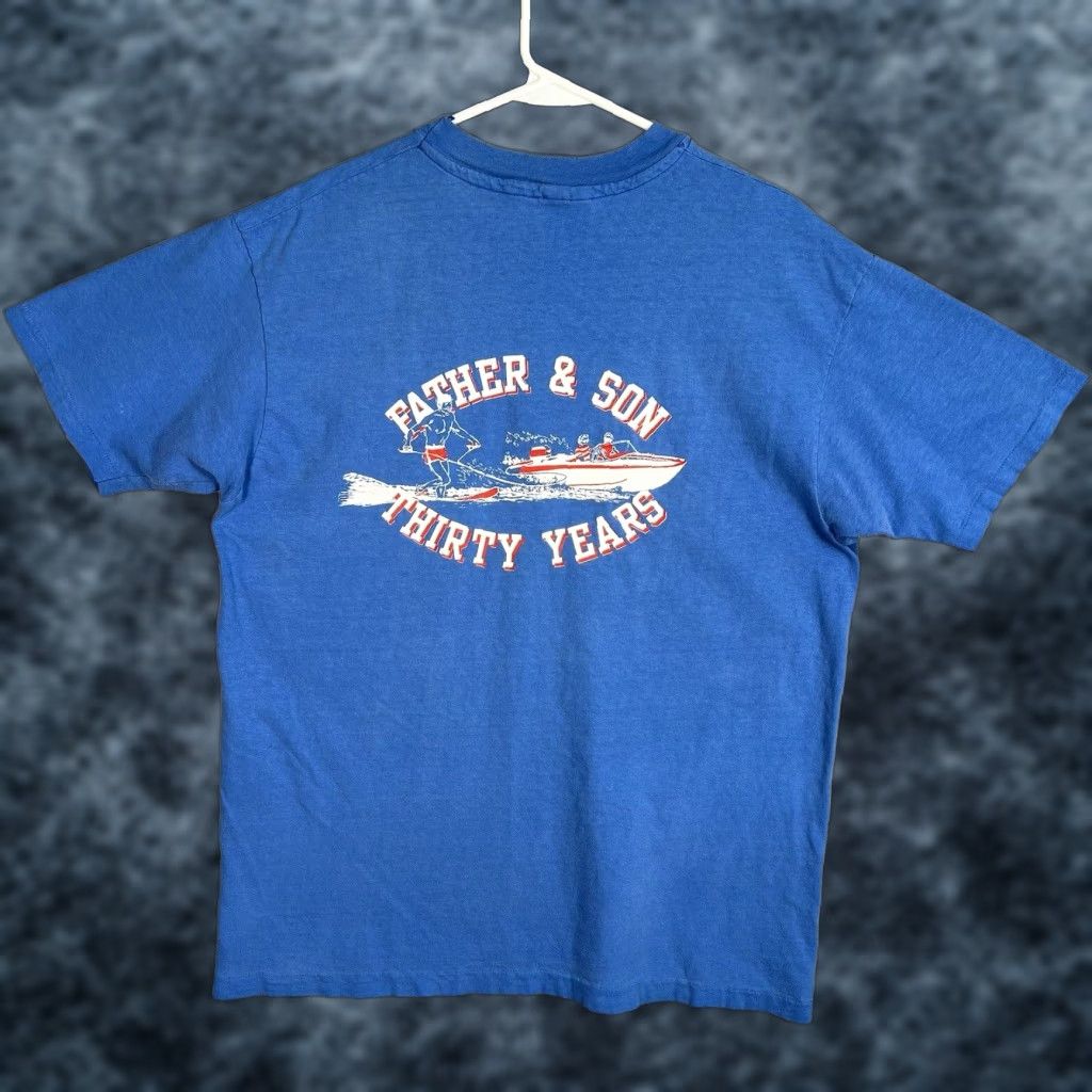 Hanes VINTAGE 80s Father & Son Thirty Years Boat Wake Boarding T Shirt Adult XL Blue Size US XL / EU 56 / 4 - 1 Thumbnail