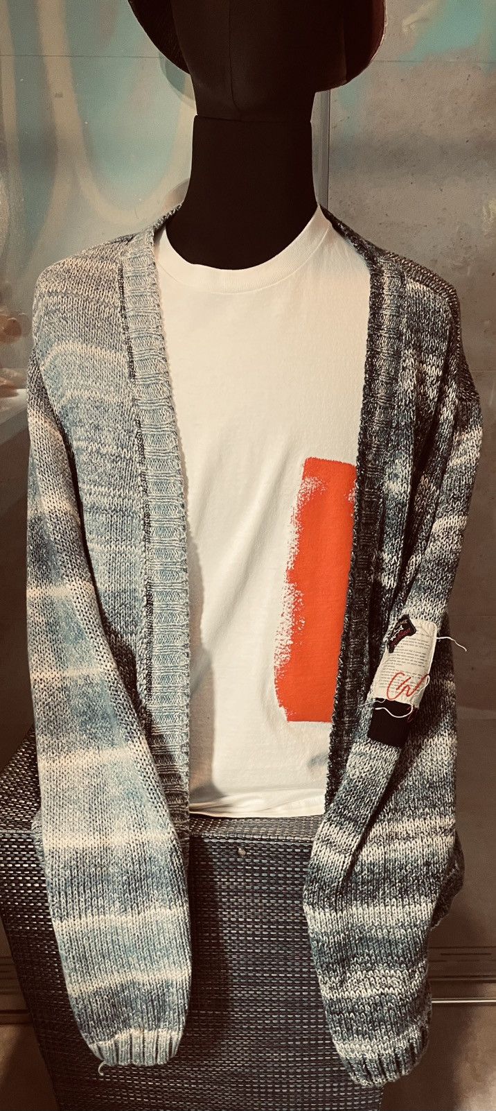 Pre-owned Greg Lauren Paul & Shark T Sweater - M - Blue - Wool Cardigan In Multi