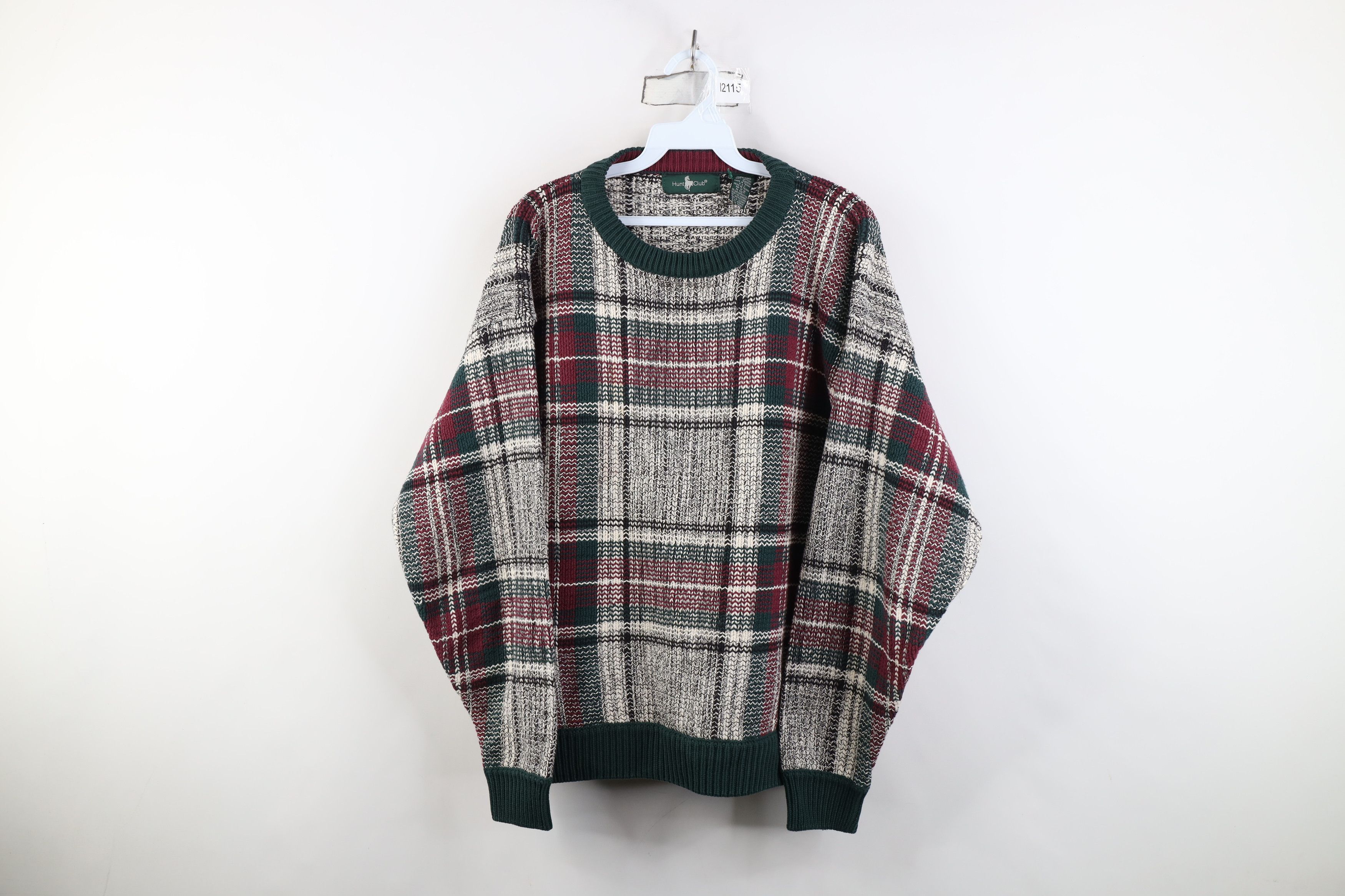 Vintage Vintage 90s Streetwear Cotton Knit Crewneck Sweater Plaid Size US M / EU 48-50 / 2 - 1 Thumbnail