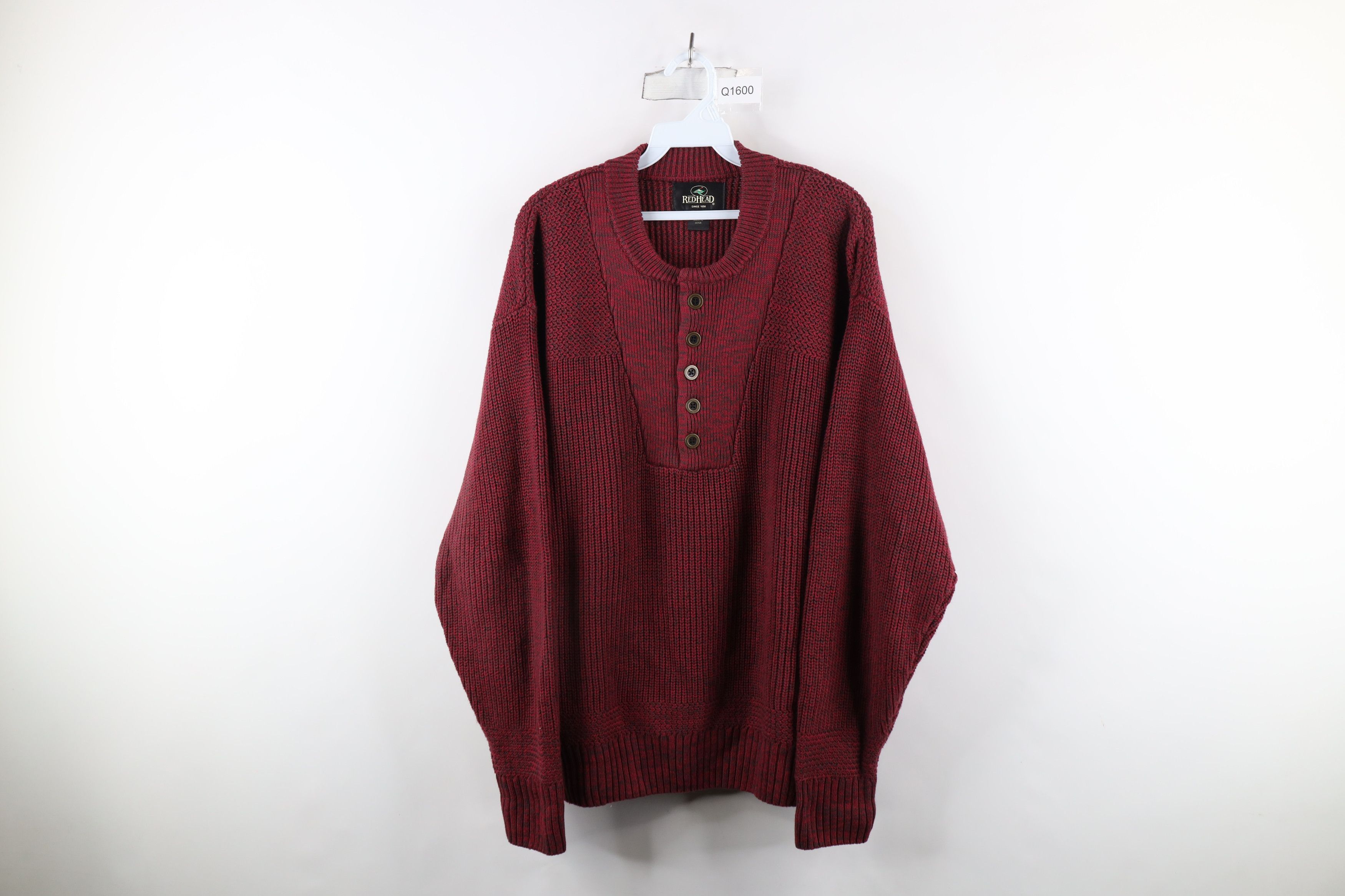 Vintage Vintage 90s Streetwear Chunky Ribbed Knit Henley Sweater Red Size US L / EU 52-54 / 3 - 1 Thumbnail