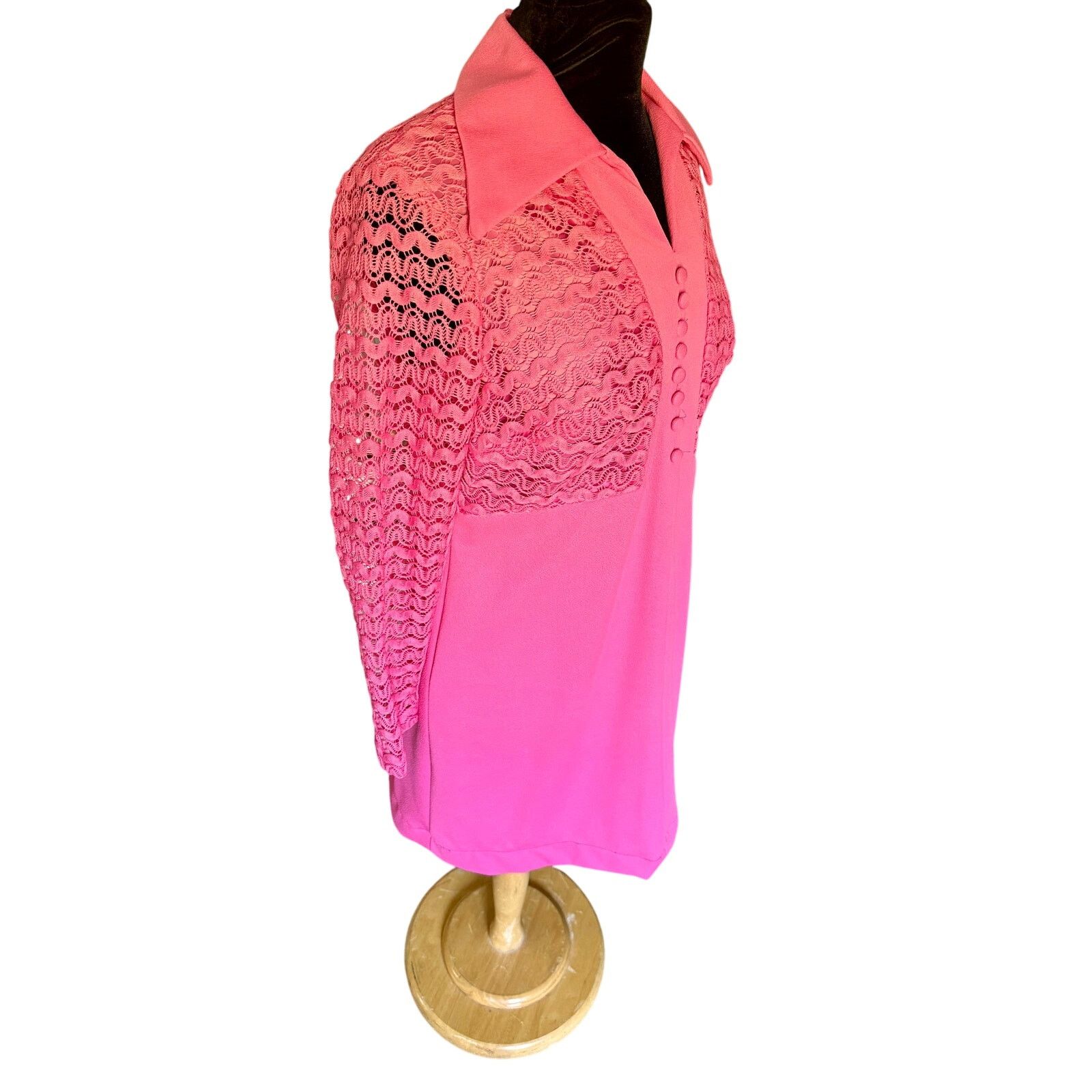 Vintage Vintage 70’s Hot Pink Groovy Texture GoGo Dress Large Hippie Size L / US 10 / IT 46 - 4 Thumbnail