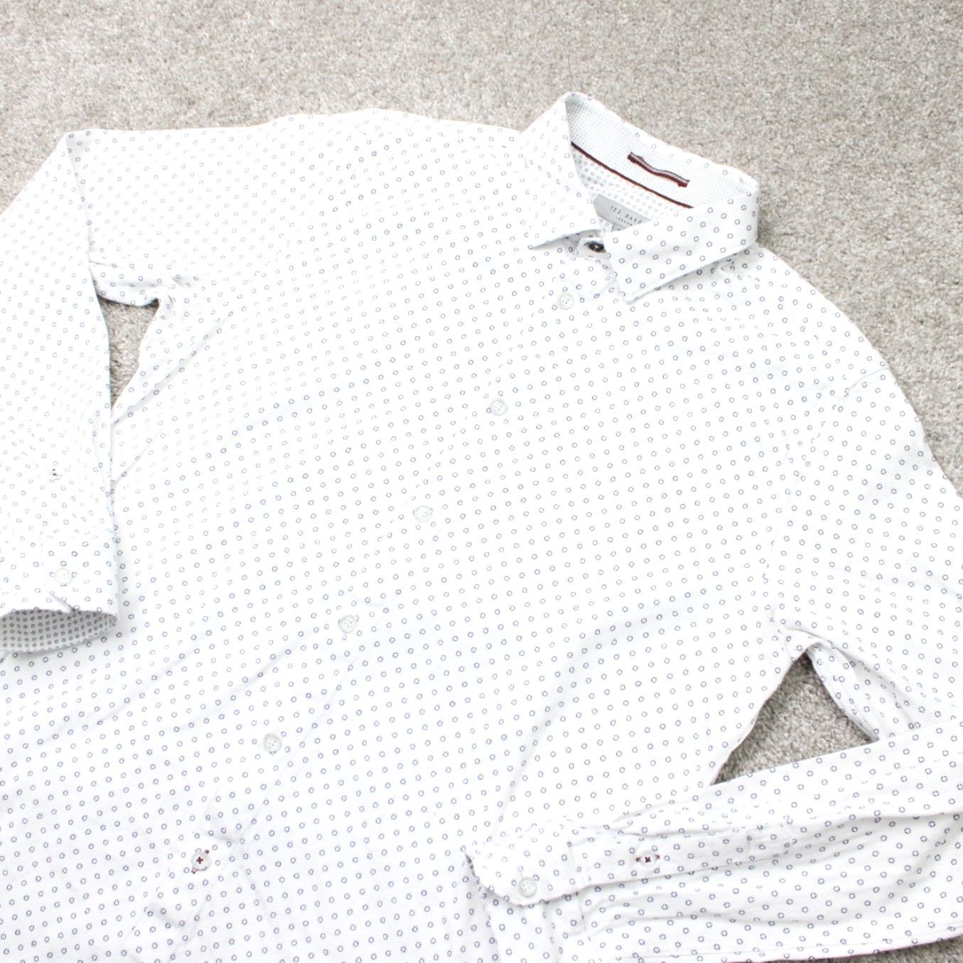 Ted Baker Ted Baker London Shirt Men L White Geometric Cotton Stretch L/S Button Up Boyfriend Regular Filtration: 90s London Size US L / EU 52-54 / 3 - 3 Thumbnail