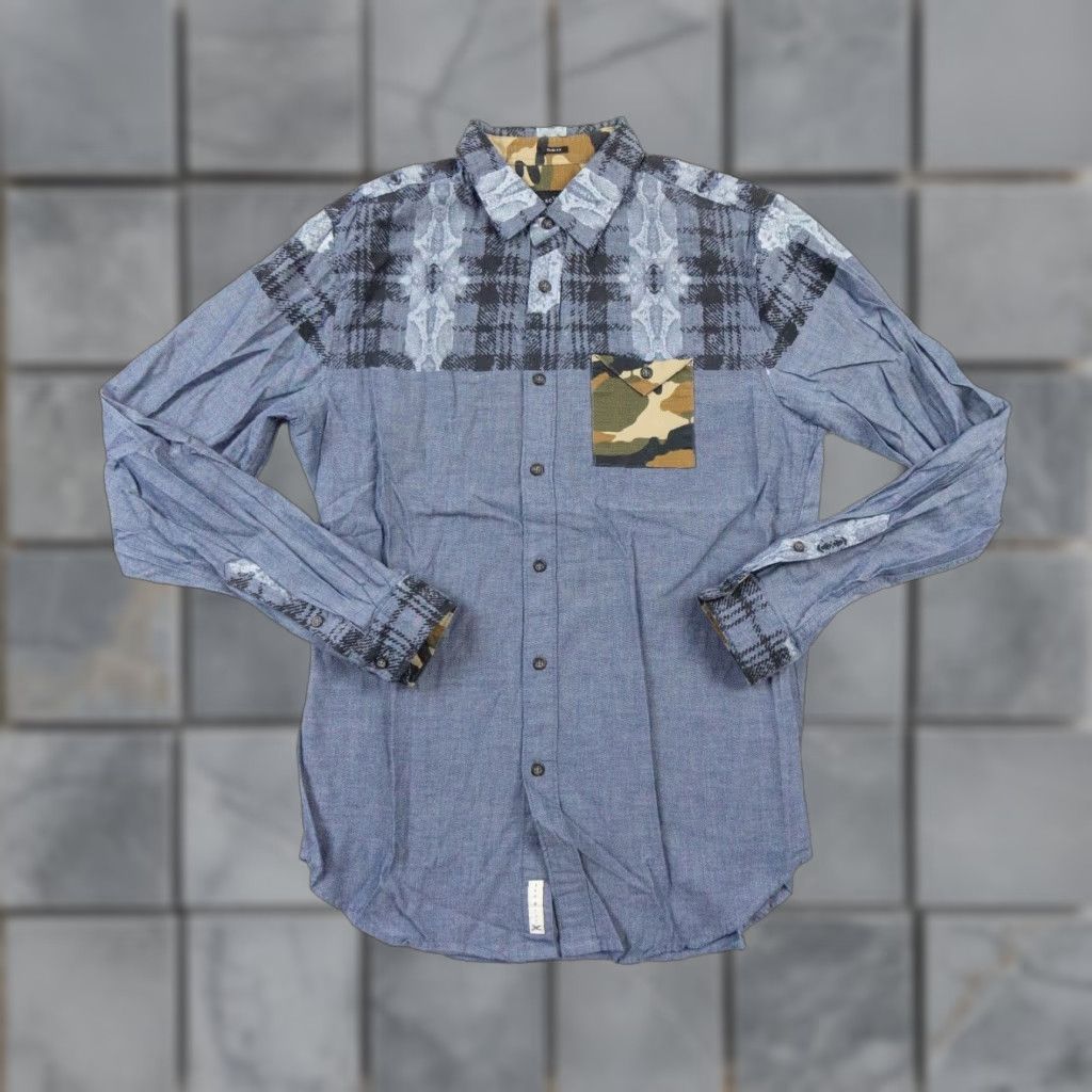 Marcs Marc Ecko Mens Medium Blue Slim Fit Button-Up Long Sleeve Shirt Camo Pocket Size US M / EU 48-50 / 2 - 1 Thumbnail