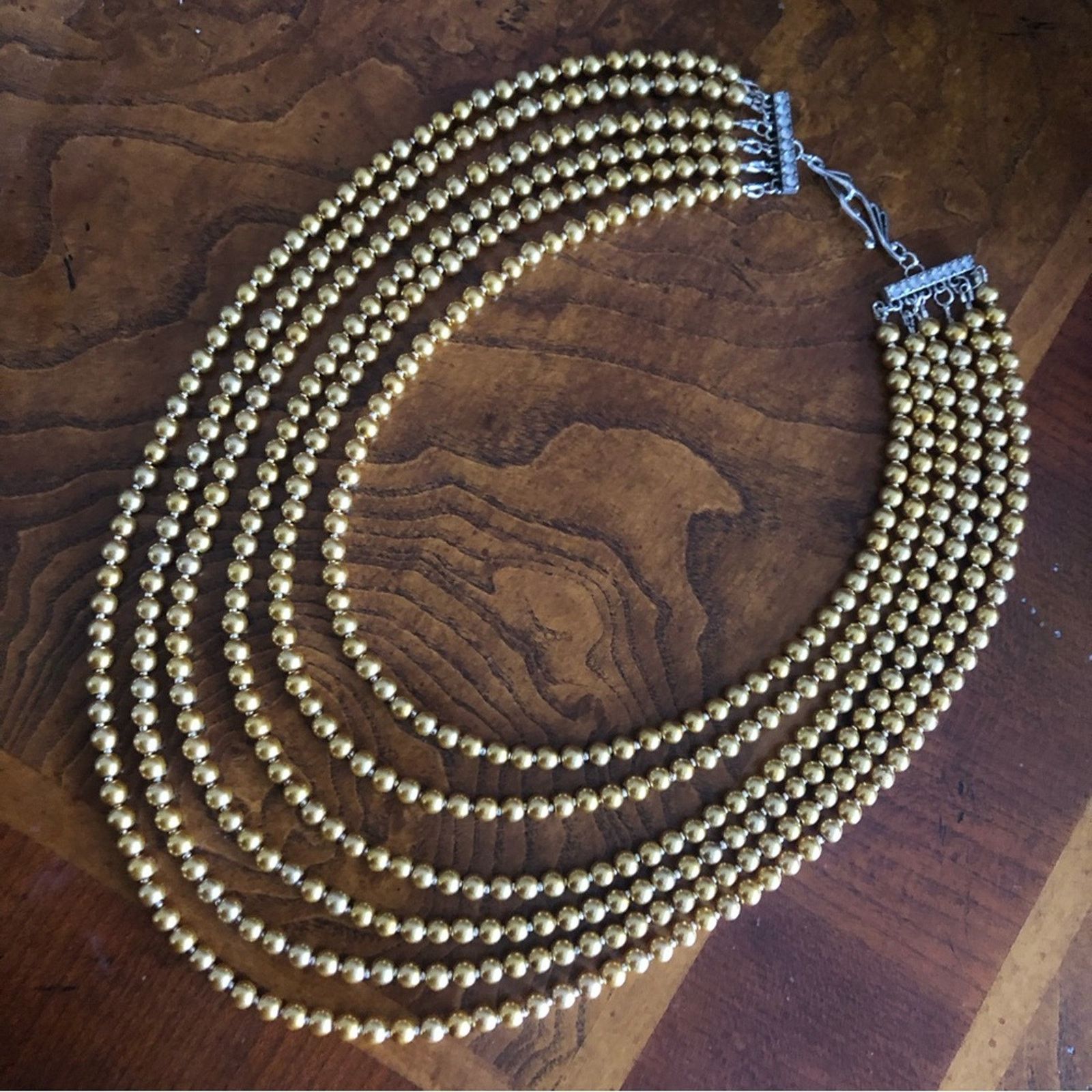 Handmade Handcrafted six strand golden Czech glass pearl necklace Size ONE SIZE - 8 Thumbnail
