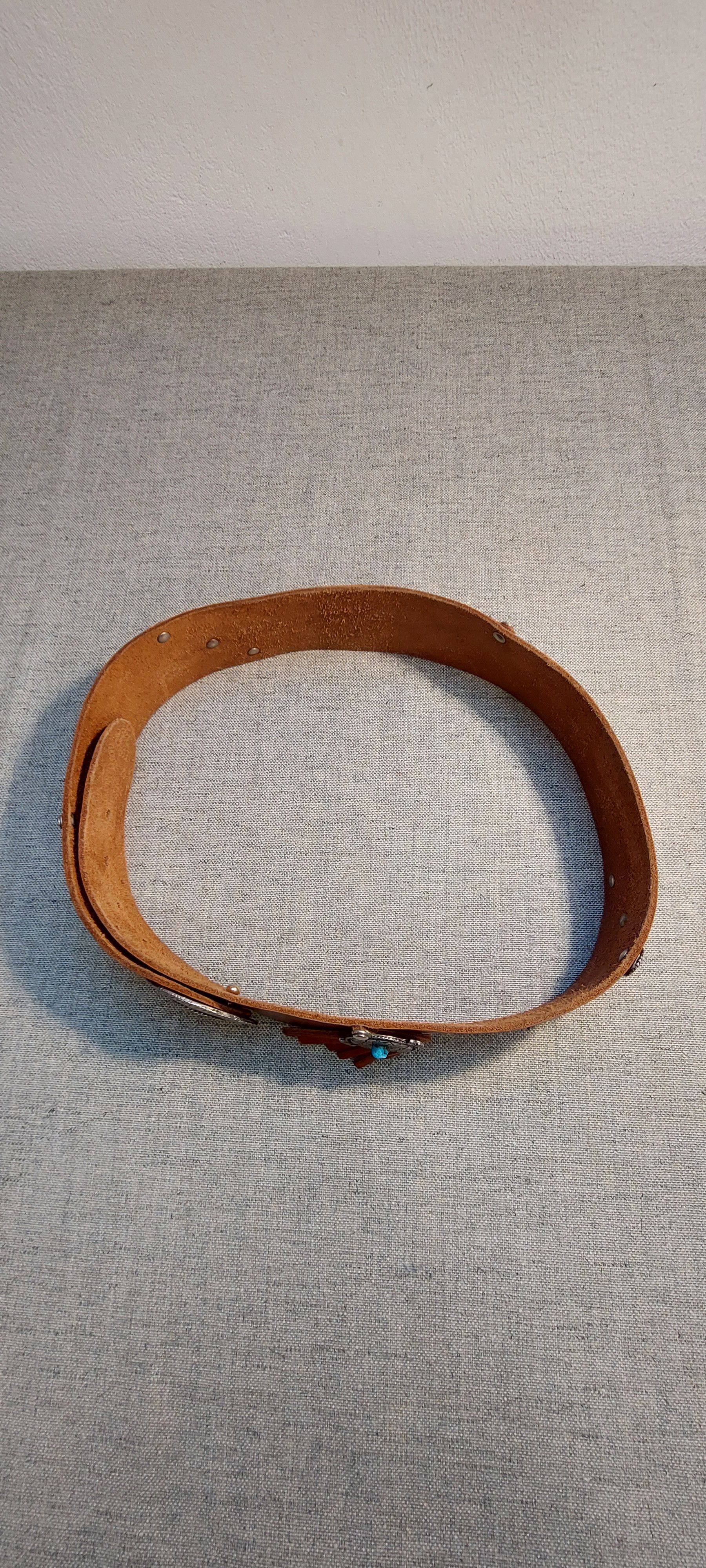 Vintage Vintage Western Leather Belt w/ Turquoise Conchos Size ONE SIZE - 5 Thumbnail