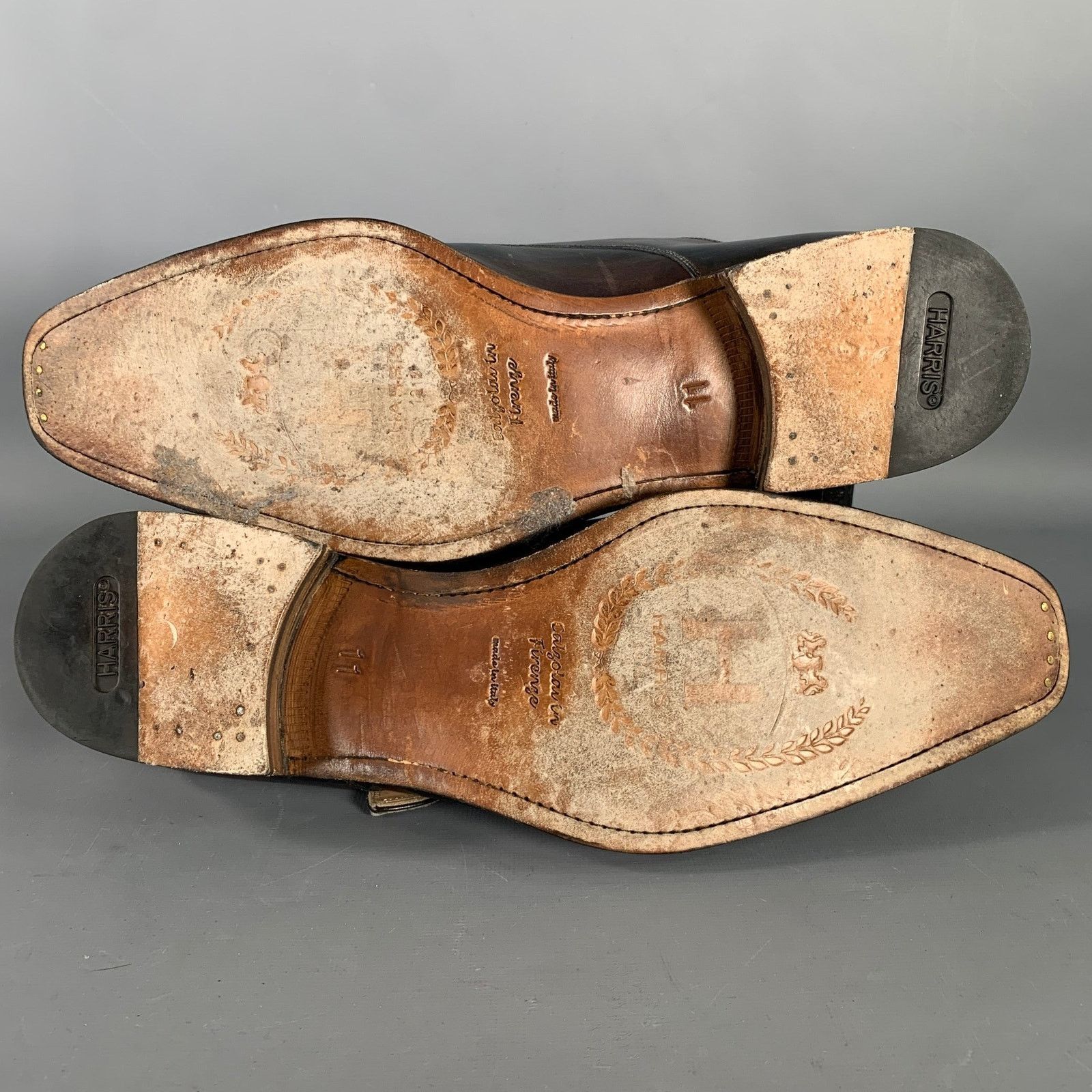 Other CALZOLERIA HARRIS Brown Antique Leather Monk Strap Loafers Size US 12 / EU 45 - 6 Thumbnail
