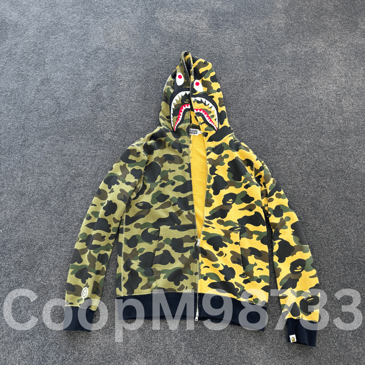 BAPE 1st Camo Half Shark Full Zip Hoodie Green/Yellow