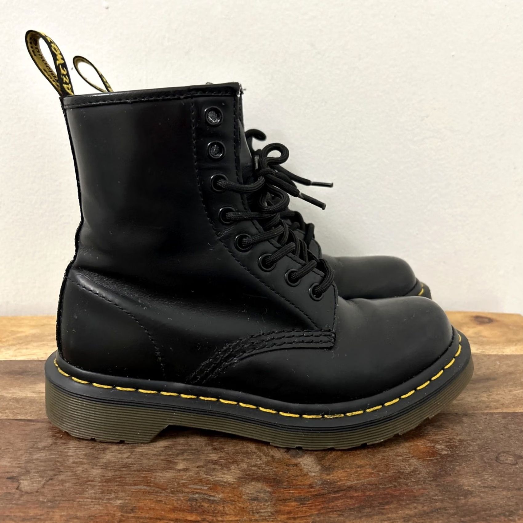 Dr. Martens Dr. Martens 1460 Boots Womens Size 5 Black Smooth Leather 8 Hole Lace Up Combat Style Mens Womens Genders Size US 5.5 / IT 35.5 - 2 Thumbnail