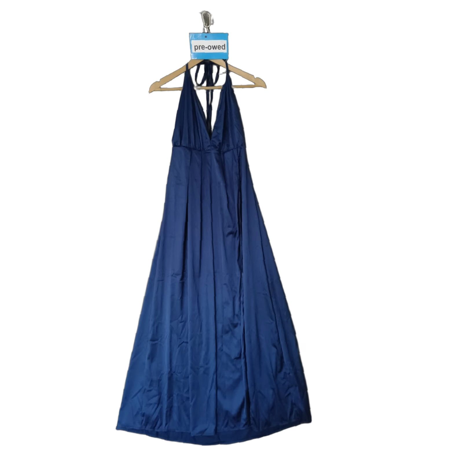 Vintage Yim Eili Halter Maxi Dress Navy Blue Polyester Size M Sleeveless Adult Regular Wedding Bridesmaid Size ONE SIZE - 1 Thumbnail