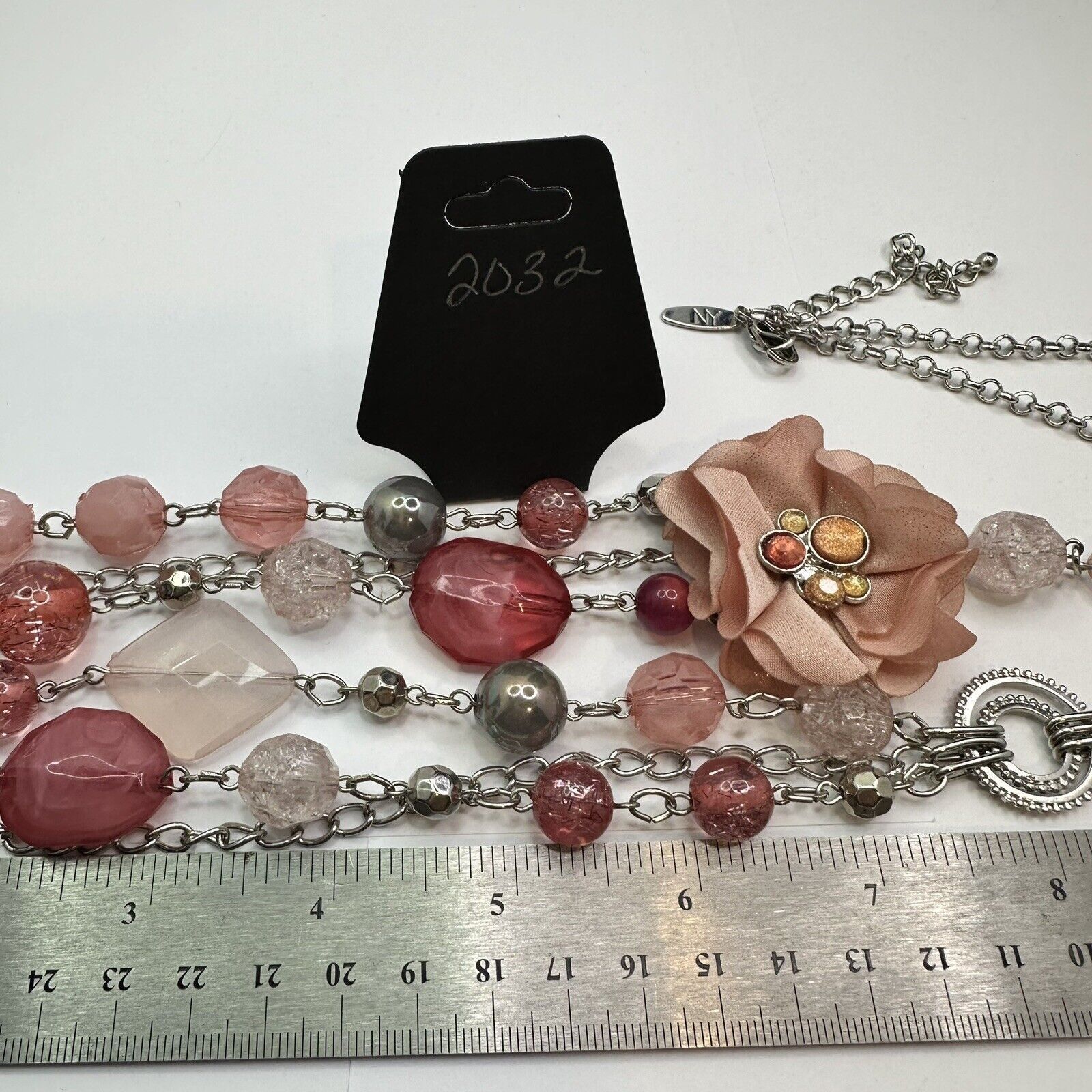 Other NY Pink Dangle Necklace 30" Beads Link Chain Flower AB Beads Size ONE SIZE - 2 Thumbnail