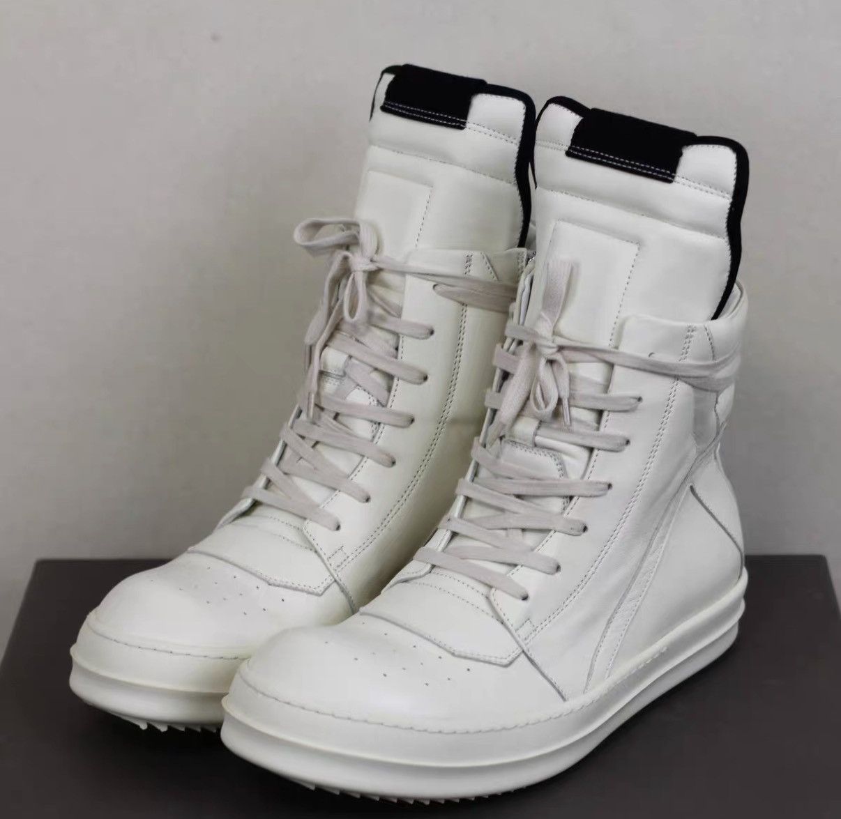 Rick Owens Rick Owens 15FW Milk/Off-White Leather Geobasket Sneakers Size US 8 / EU 41 - 1 Thumbnail