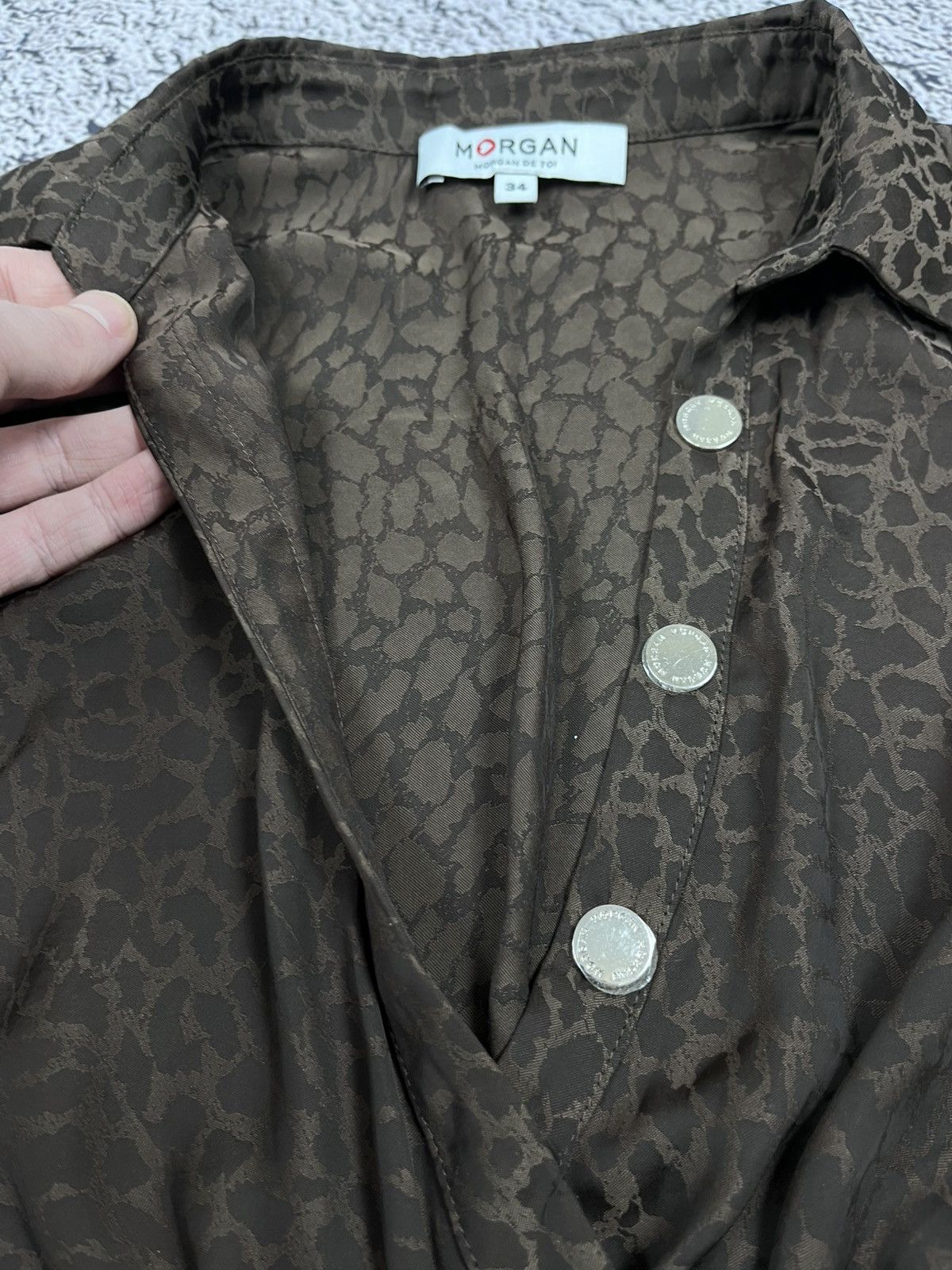 Morgan De Toi Vintage Morgan Y2K Leopard Jacquard Cropped Wrap Blouse Size XS / US 0-2 / IT 36-38 - 6 Thumbnail