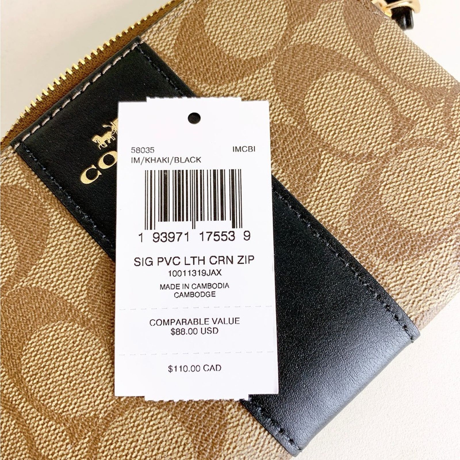 Coach Coach 58035 Corner Zip Wristlet In Signature IN Khaki Black Size ONE SIZE - 4 Thumbnail